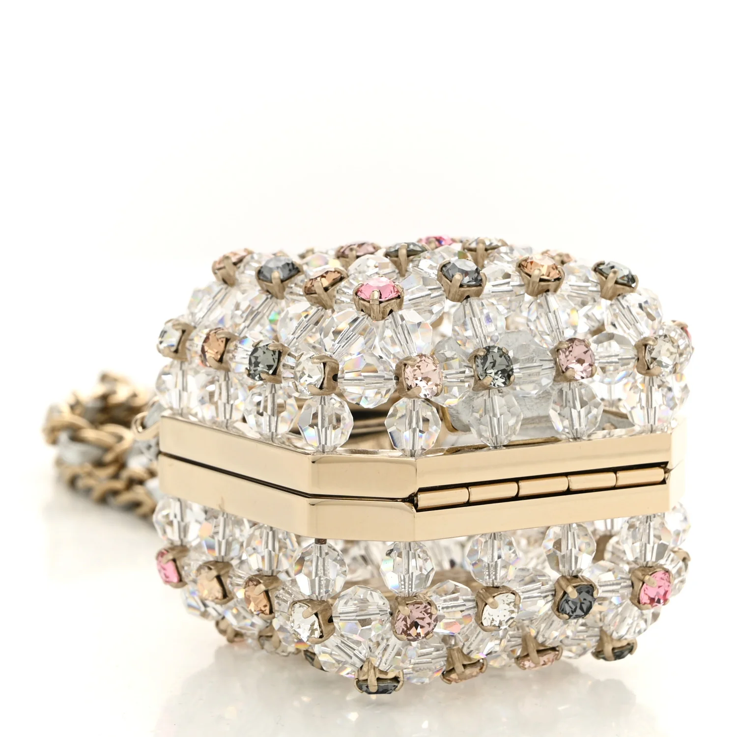 Metal Bead Crystal Minaudiere CC Mini Evening Bag Gold Multicolor