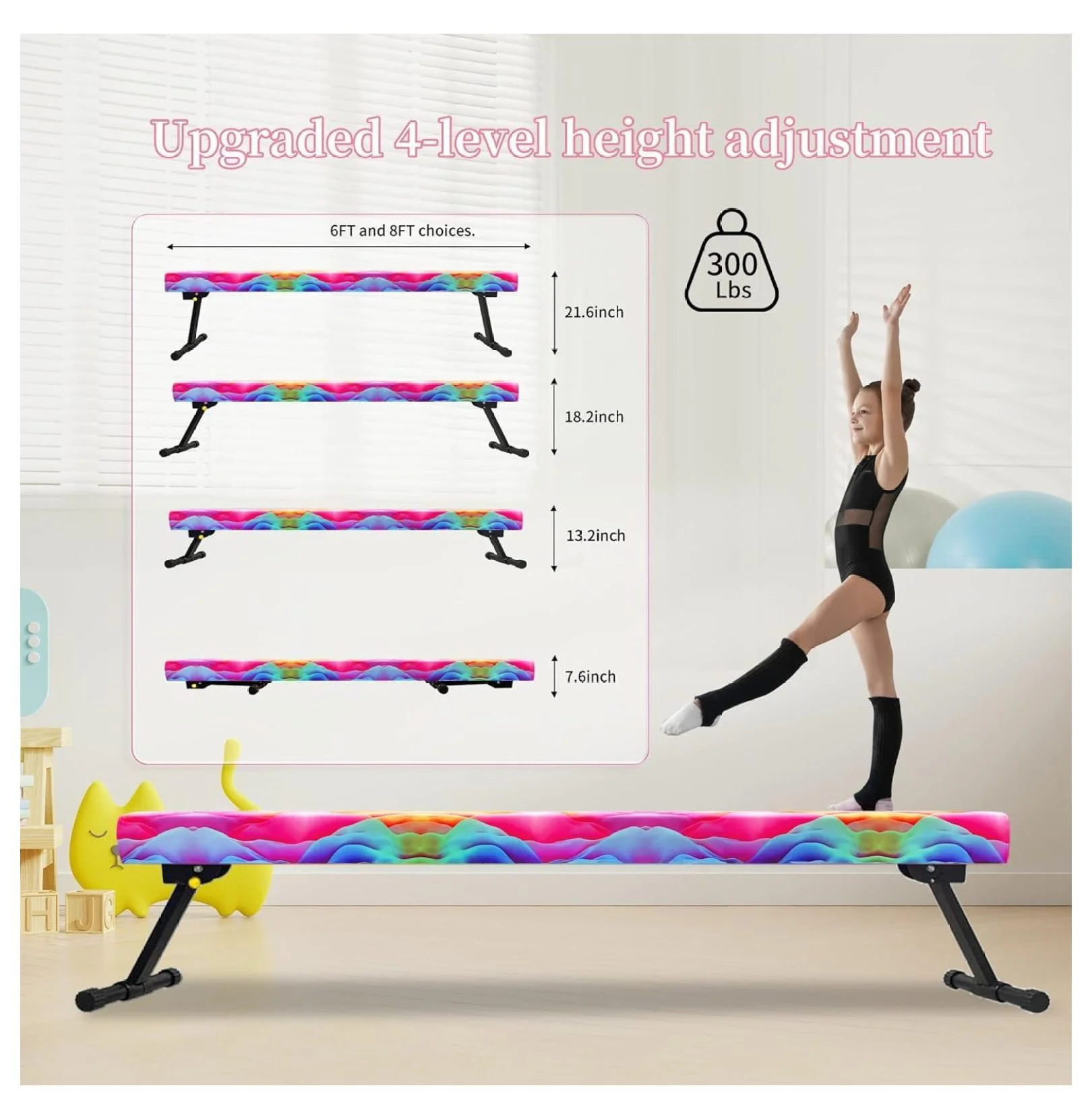 8FT AdjustableFoldable Gymnastics Balance Beam,Home Gym Equipment,Easy Assembling and Storage,No Tool Require,for Kids Children Girls Training(Select Size/CANDY PINK) - Image 4