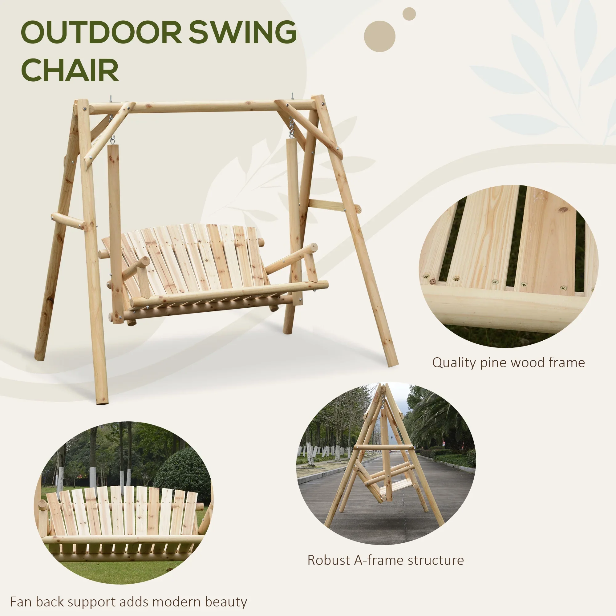Outsunny Wooden Swing Bench, Garden Swing Chair, Brown