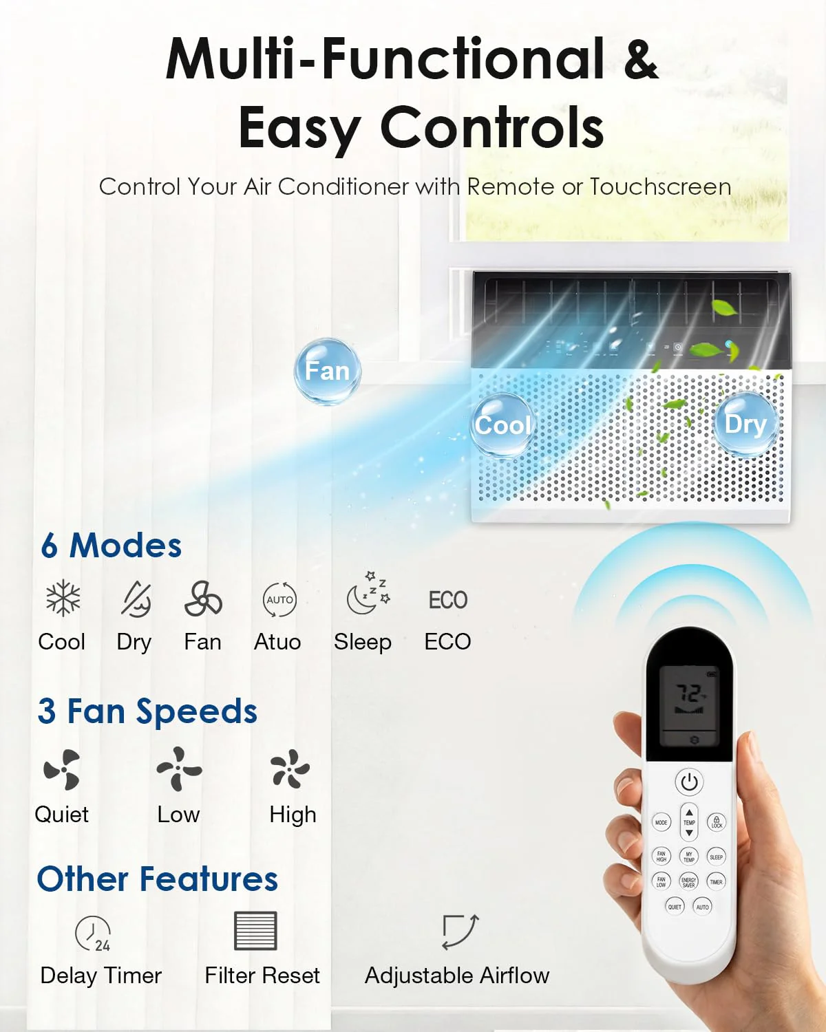AECOJOY 10000 BTU Window Air Conditioner, Energy-Saving Window AC Unit, Cools up to 250 Sq. Ft.