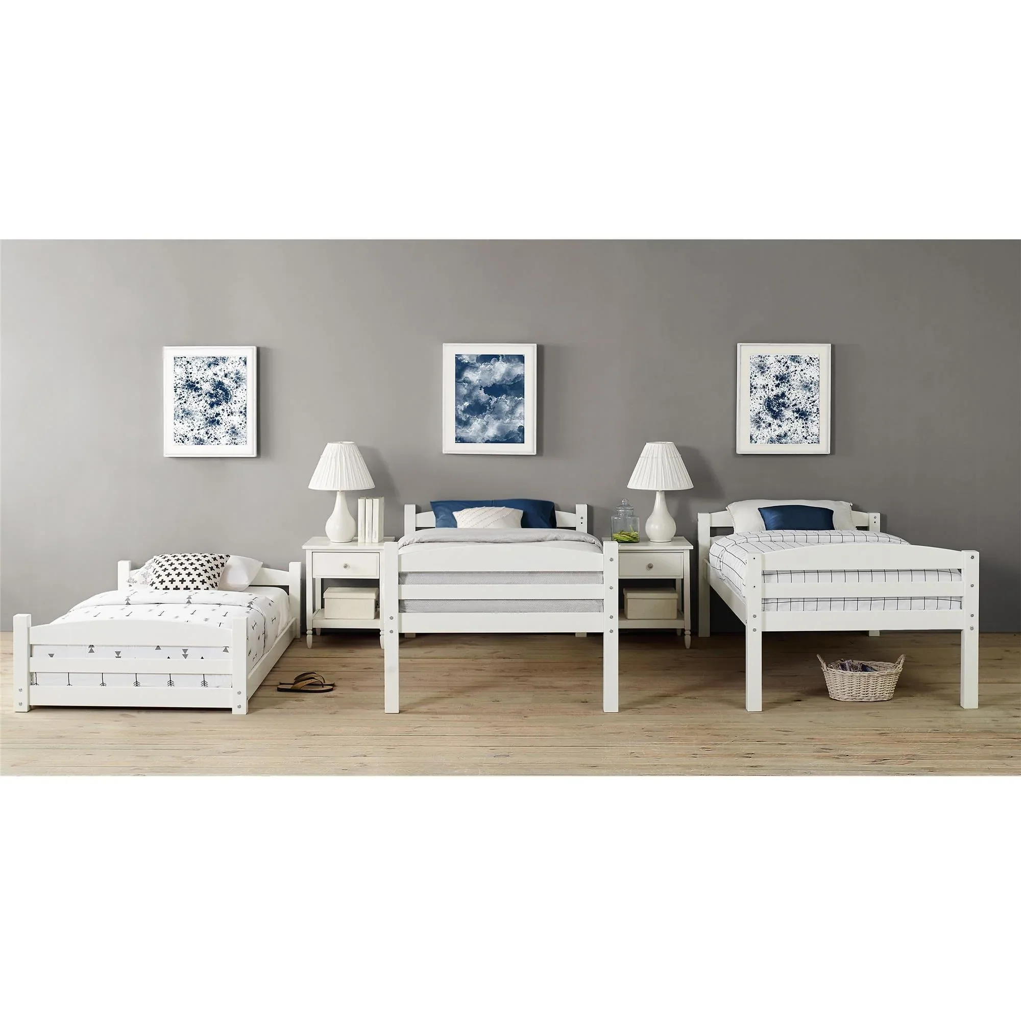 Better Homes and Gardens Tristan Kids' Convertible Triple Bunk Bed, Twin Over Twin Over Twin, White