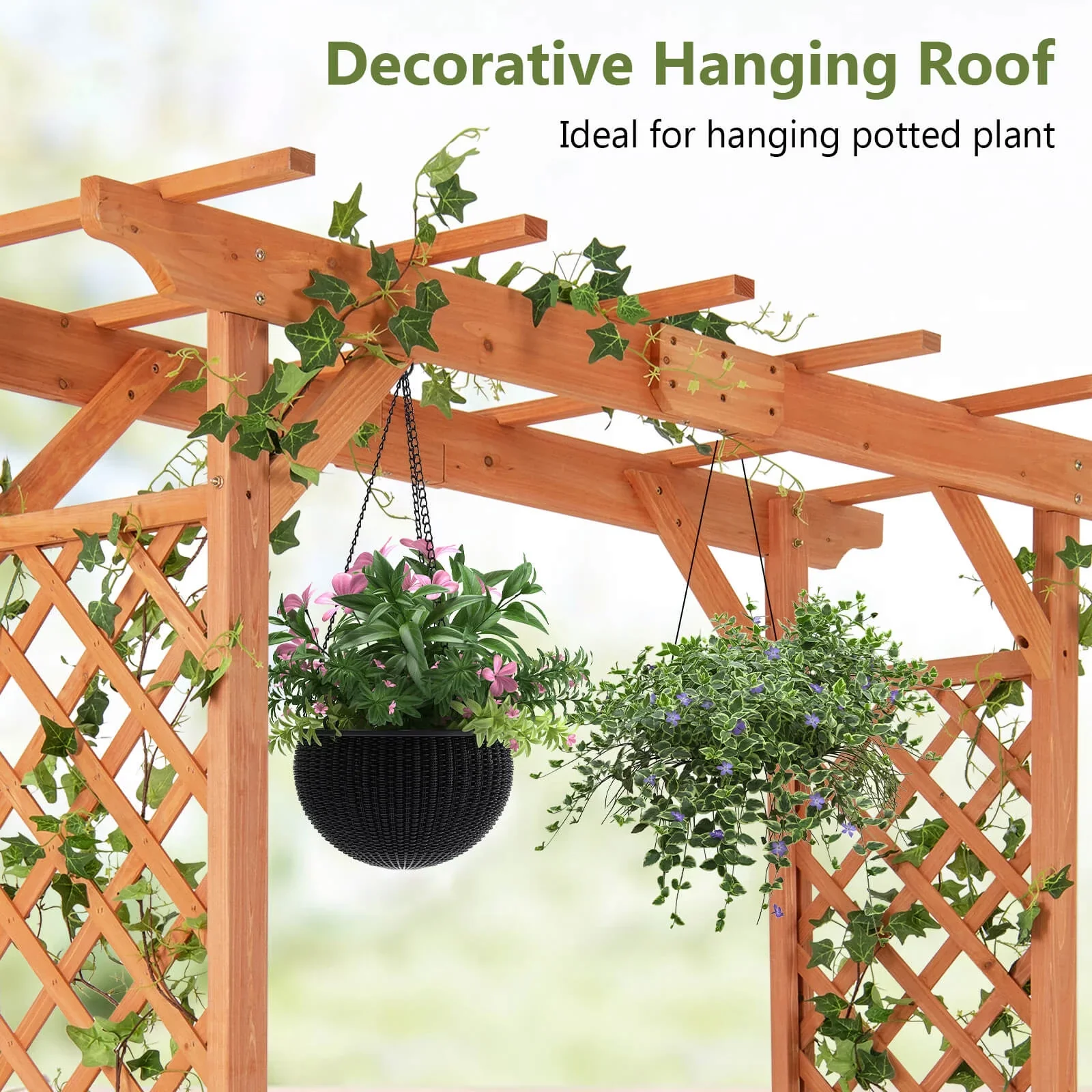 Costway Arbor Over 7FT High Wooden Garden Arch Trellis Pergola Outdoor Patio Plant