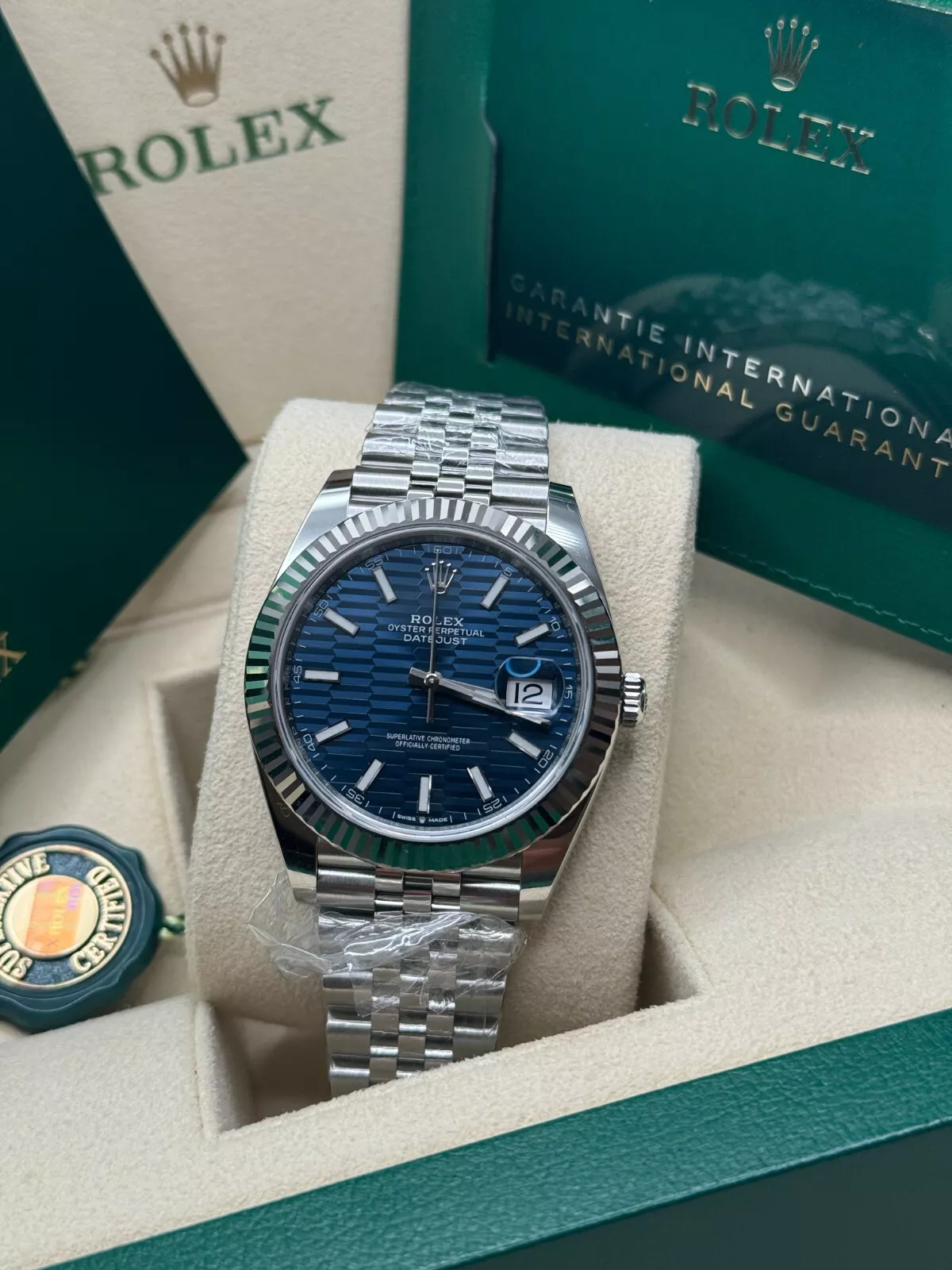 [Super Clone]RLX  Datejust 41mm Blue Fluted Motif Index Dial Jubilee Bracelet Watch - 126334