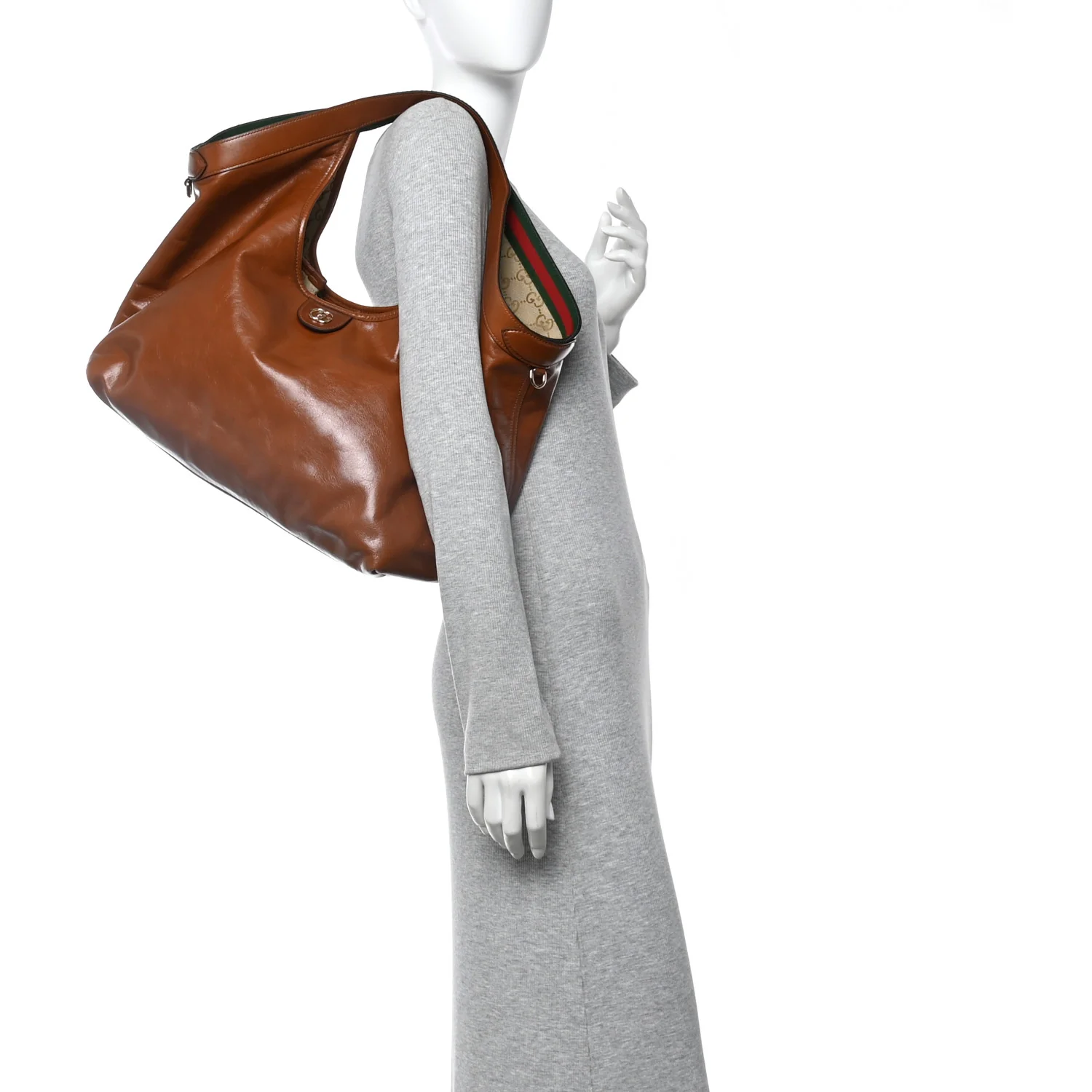 Soft Glossy Calfskin Large Giglio Tote Dark Brown