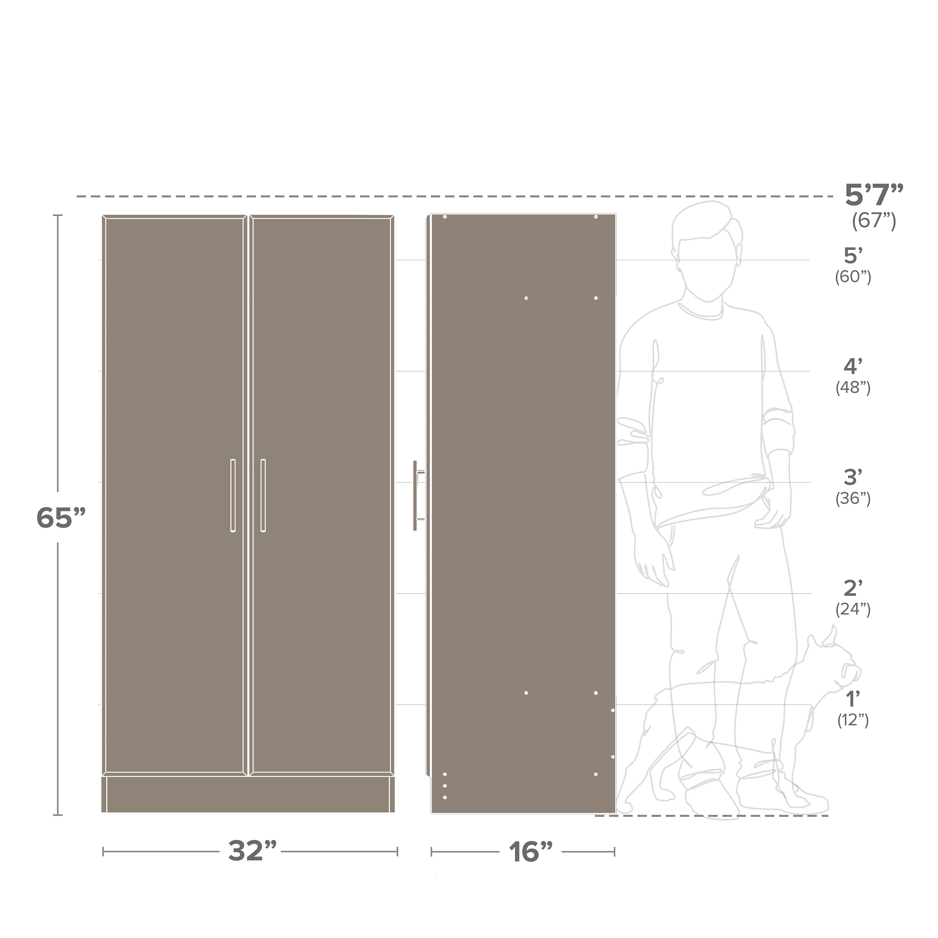 Adjustable Shelves Cabinet Functional Tall Garage Table, 16"D x 32"W x 65"H Freestanding Garage Cabinet with 2-Doors, Espresso EES-3264(Espresso) - Image 5