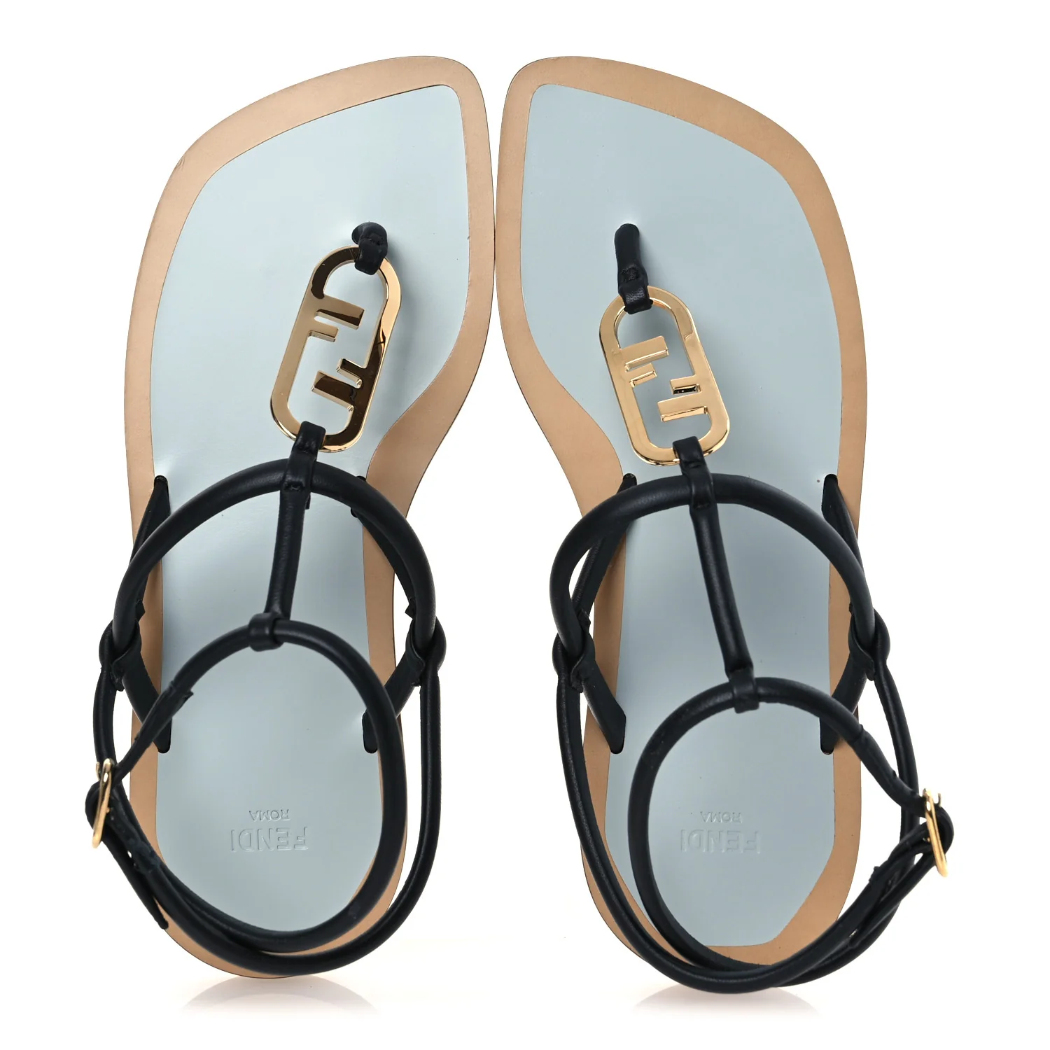 Nappa O'Lock Flat Thong Sandals 37 Black
