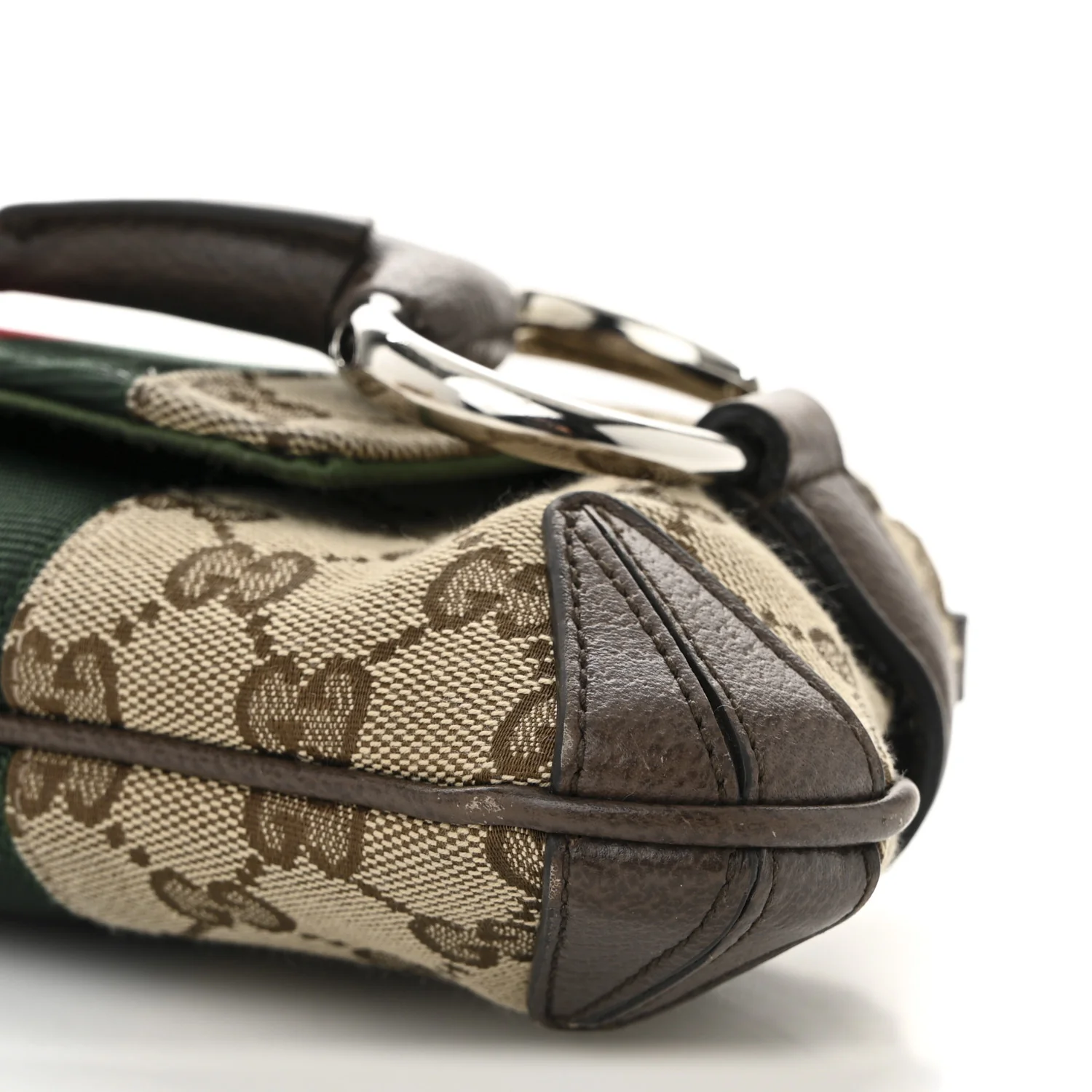 Monogram Textured Dollar Calfskin Heavy Grosgrain Web Medium Maxi Horsebit Chain Shoulder Bag Beige Ebony New Acero