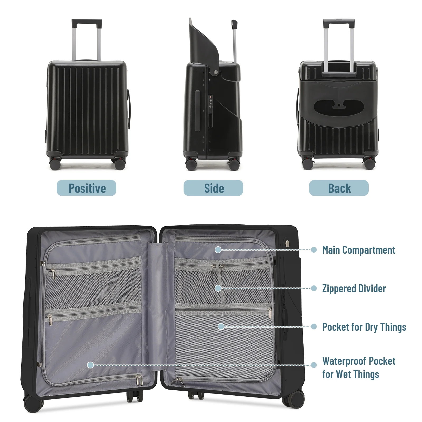 20 Inch Carry On TSA Lock Luggage with Foldable Seat for Kids Adult,Lockable Spinner Wheels Free Luggage Cover and Safety Seatbelt Travel Suitcase Image 9