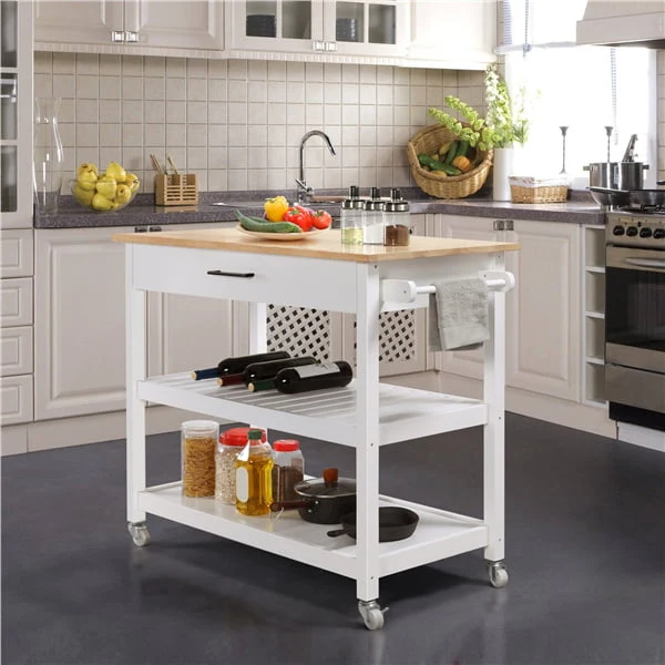 Easyfashion 40" W Kitchen Island Cart with Storage, White(Espresso)
