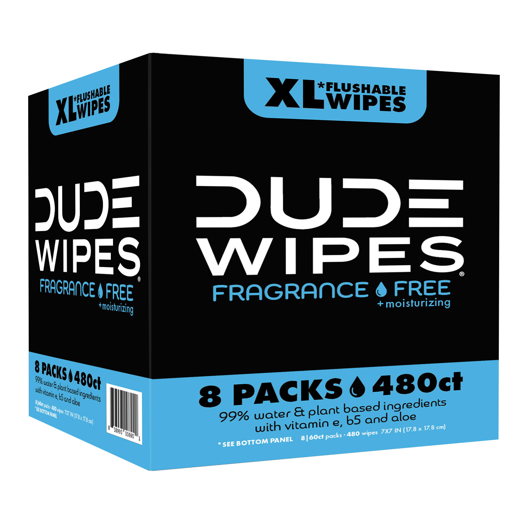 Wipes Fragrance-Free + Moisturizing XL Flushable Wipes, 480 Wipes