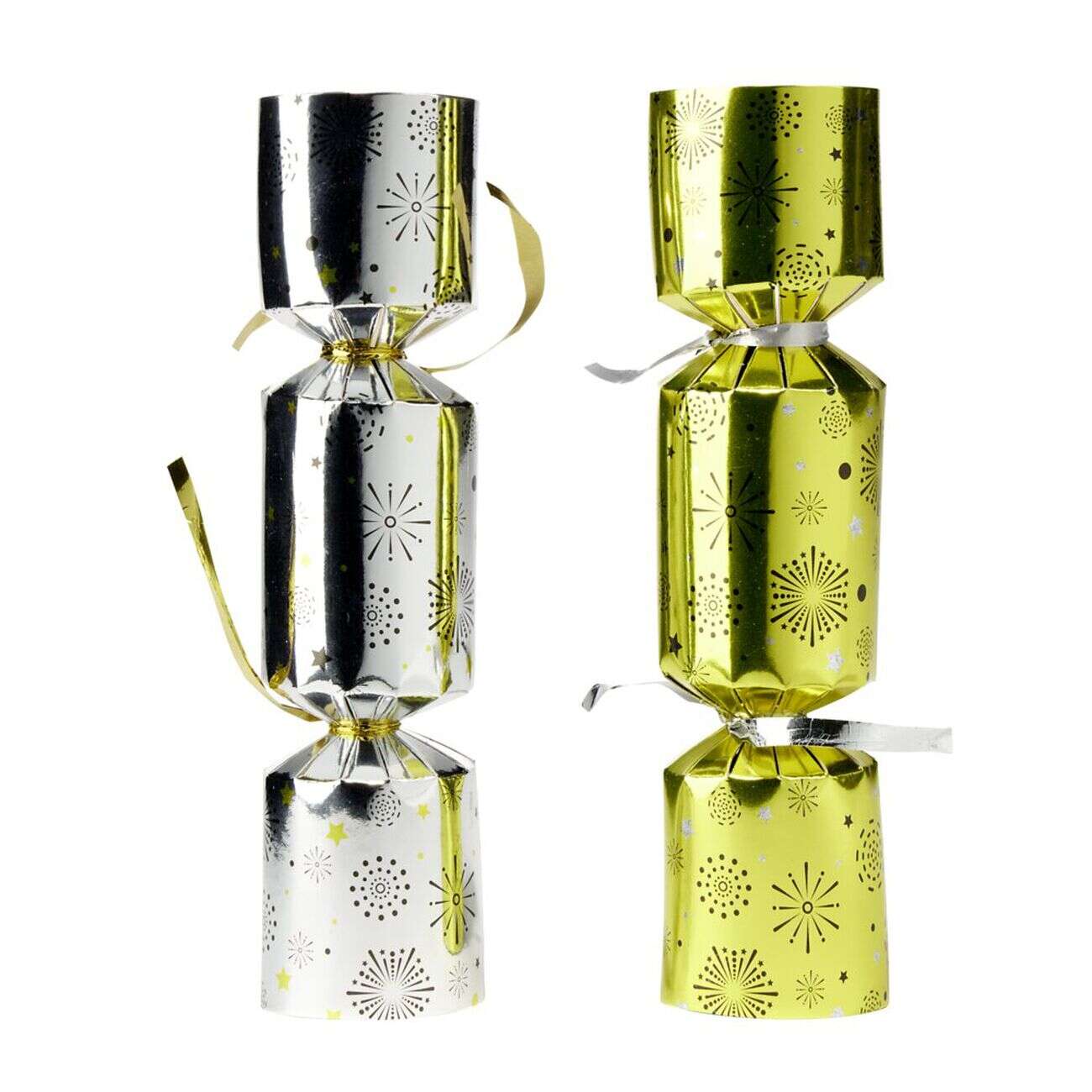 Papillote surprise 6 personnes argenté et doré avec couronne et blague