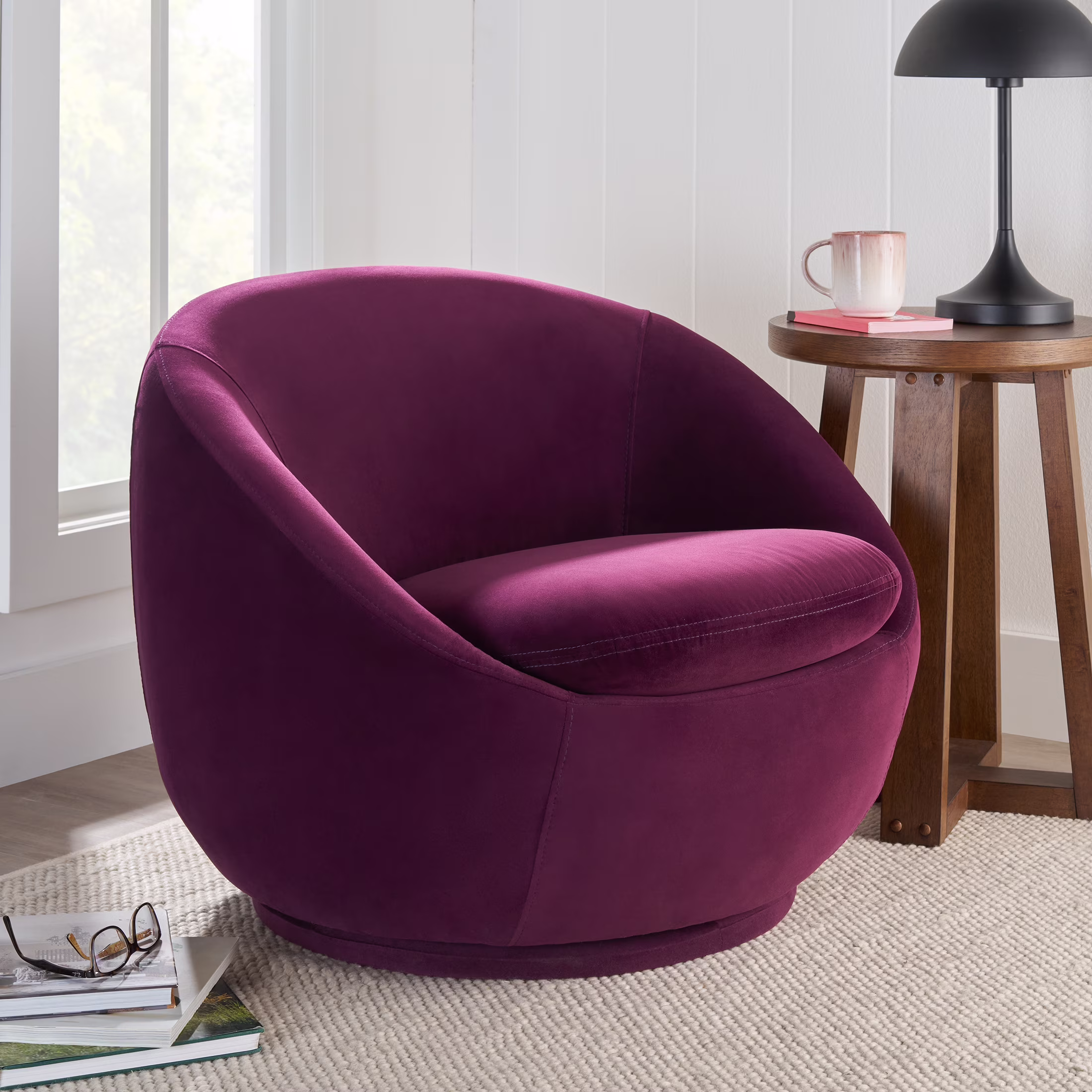 Better Homes & Gardens Mira Swivel Accent Chair, Cream Shearling
