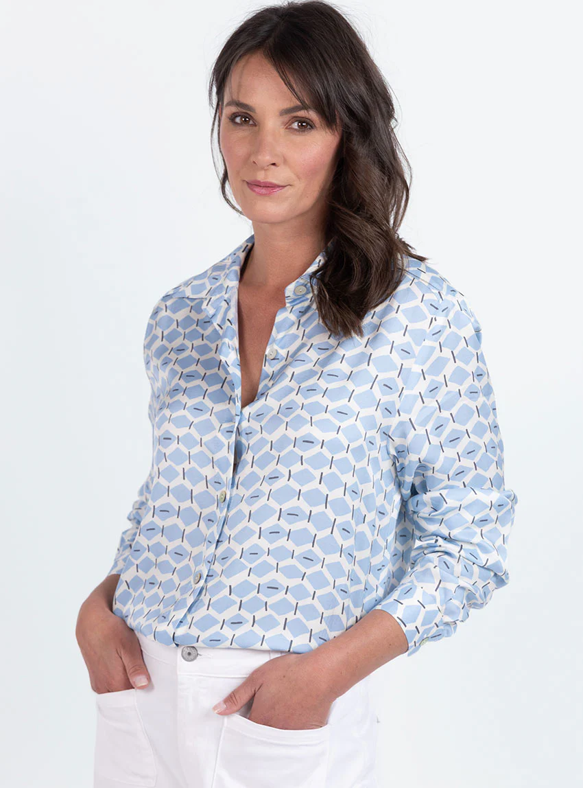Chemisier femme rayé en viscose bleu graphique