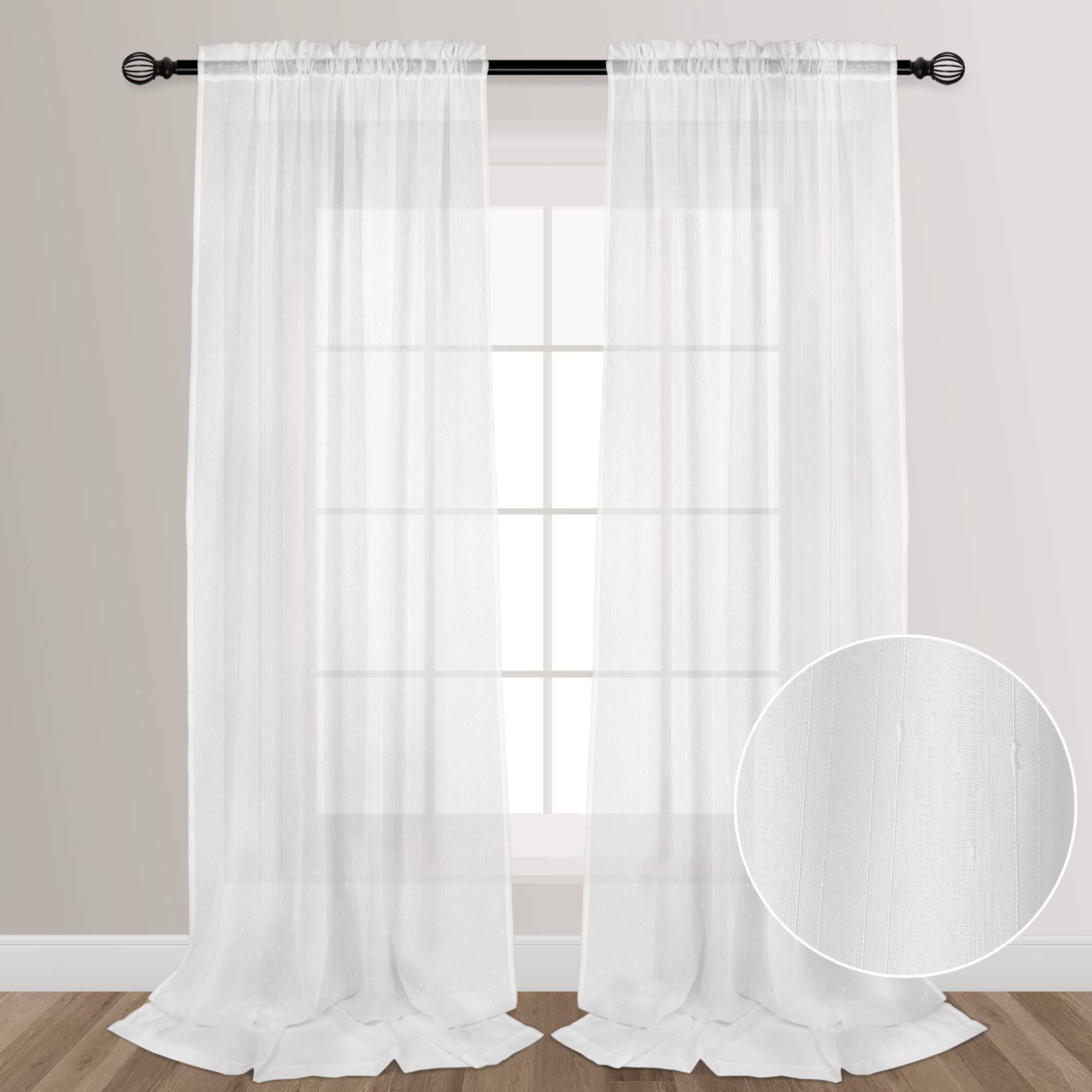 VOILYBIRD White 108 Inches Sheer Curtains Extra Long See Through Sheers for Living Room Bedroom Rainy Style Rod Pocket at Top, 52-Inch by 108-Inch, 2