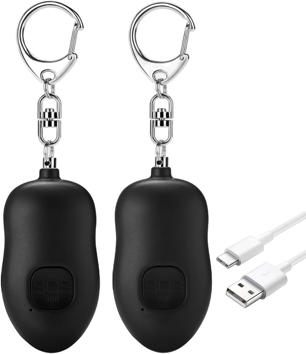 130dB Portable Personal Alarm 2-Pack for Self Defense, Rechargeable Keychain with Strobe Light, USB-C Charging SOS Siren for Women, Elderly, Teens, College Students (Black+Orange)