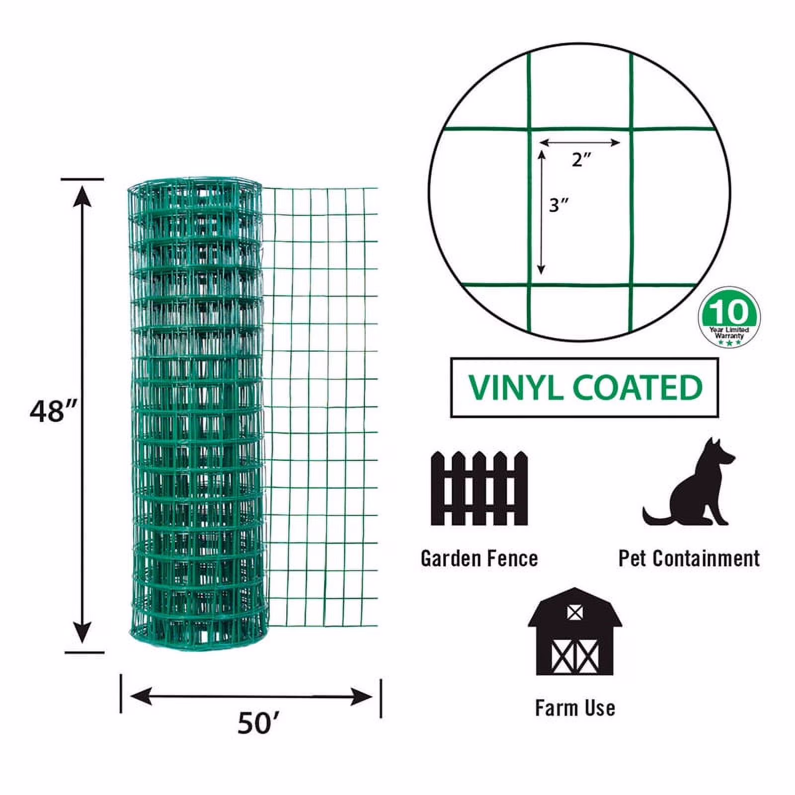 Garden Zone Green Vinyl Coated 48 in. H x 50 ft. L Steel Fence