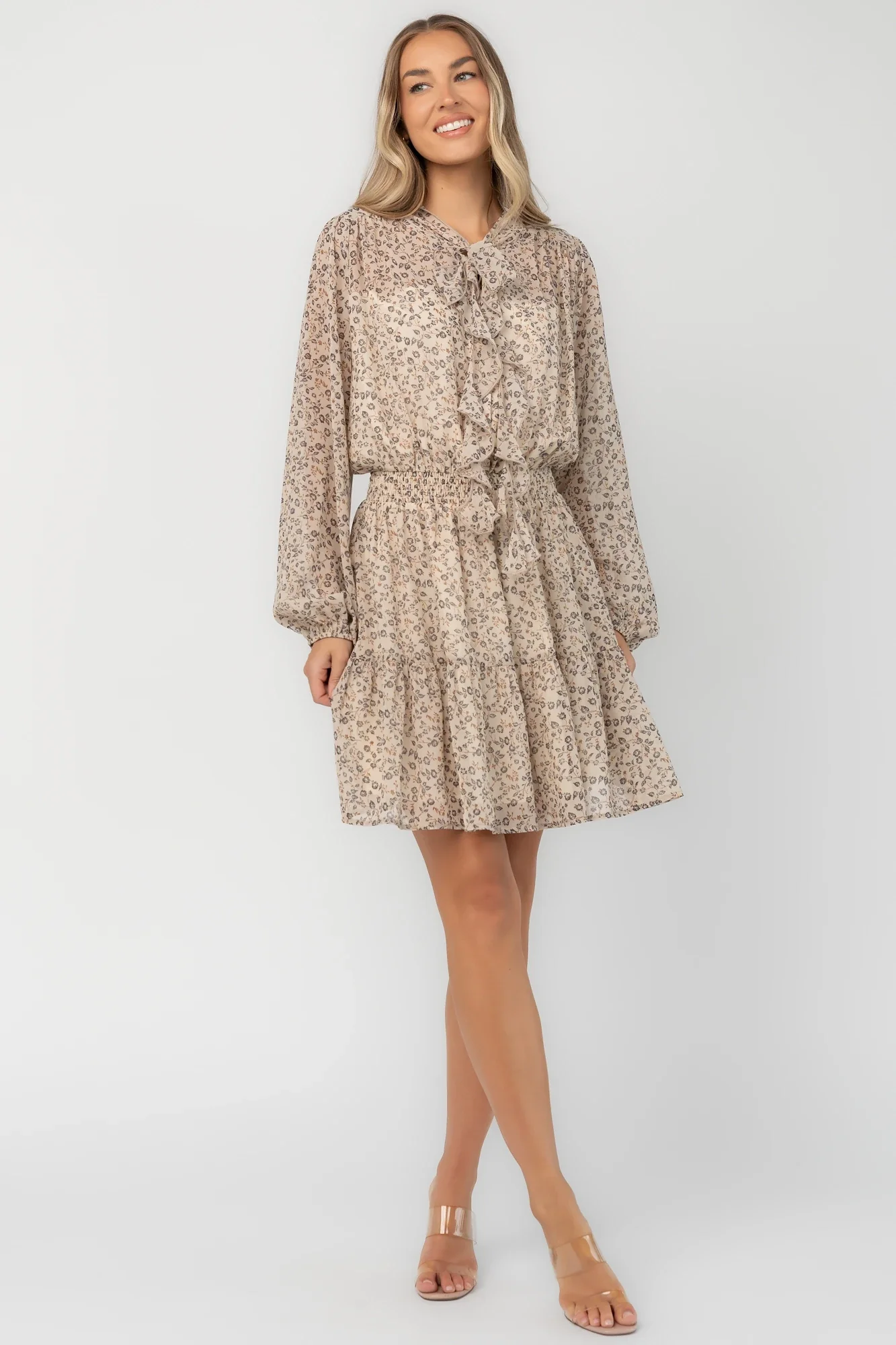 Rosamund Short Dress | Cream Floral