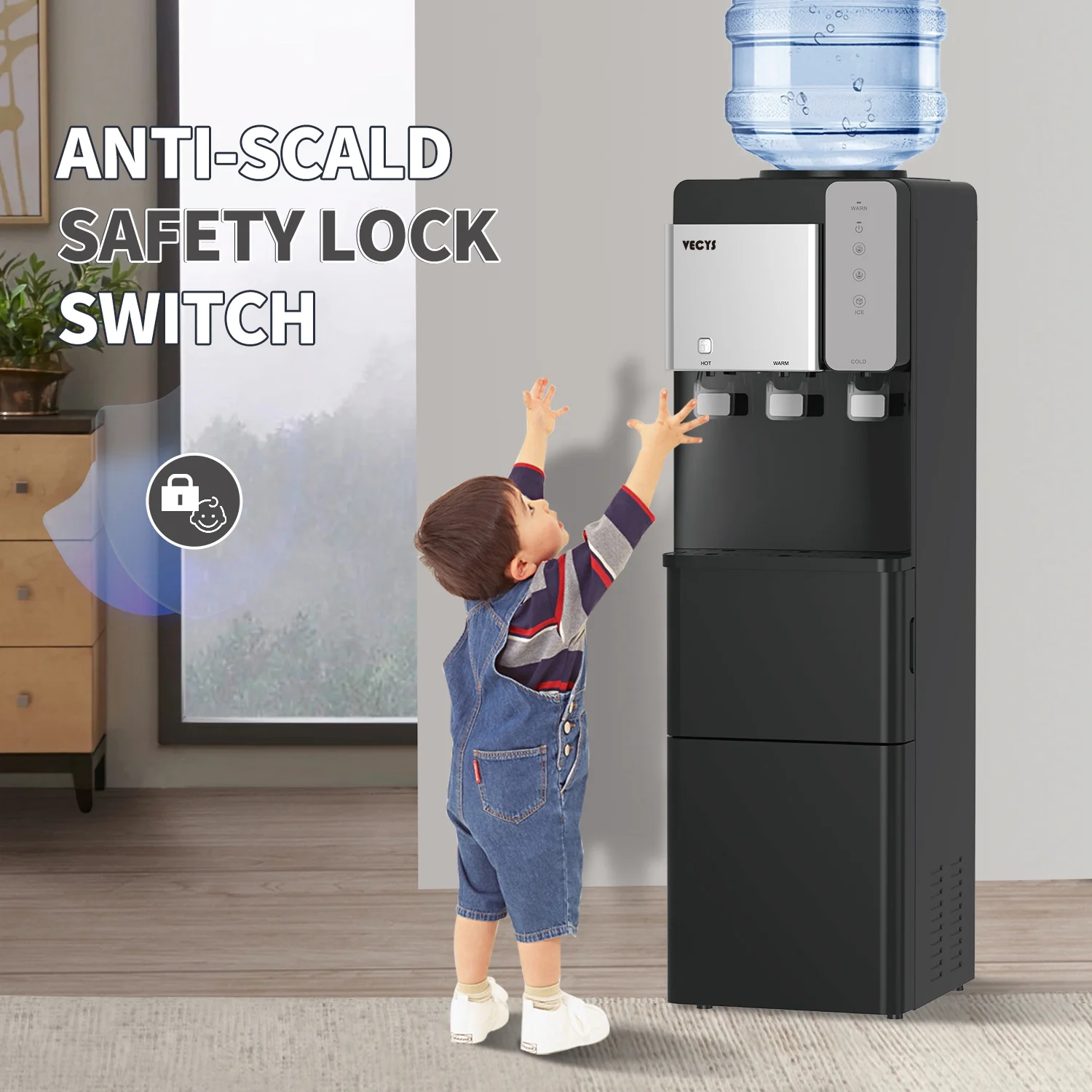VECYS Ice Maker Water Dispenser, 27 lb Daily Ice & Child Lock