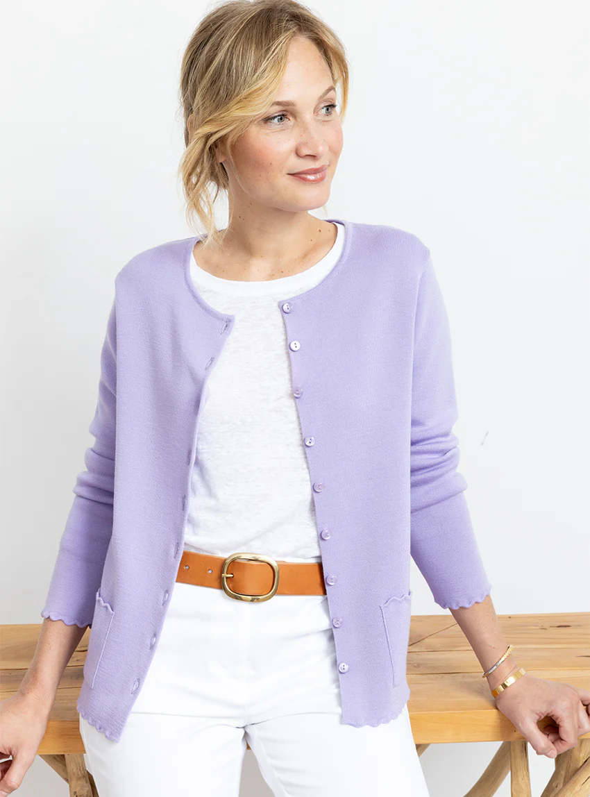 Cardigan femme en laine mérinos Violet Pastel