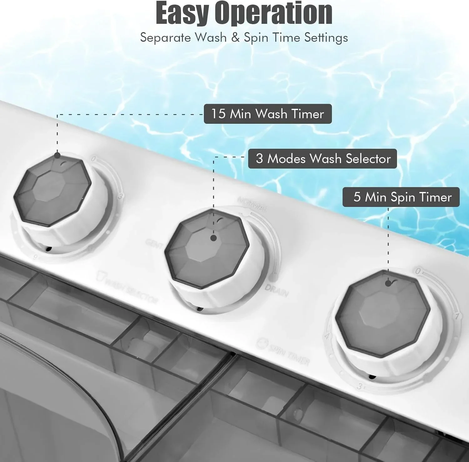 Machine à laver COSTWAY à double cuve, capacité 12 kg, essorage 8 kg, pompe de vidange combinée