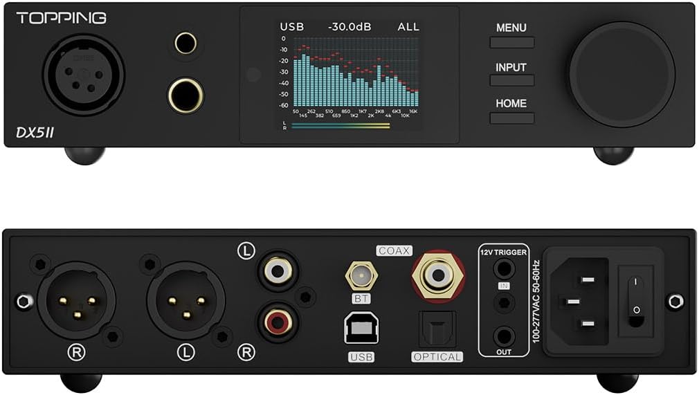 TOPPING DX5 II Hi-Res DAC & Headphone Amp Combo – Dual ES9039Q2M  X-Hybrid Amp  10-Band PEQ  LDAC Bluetooth 5.1  4.4mm Balanced & 6.35mm Headphone Output  Preamp Mode  12V Trigger (Black)