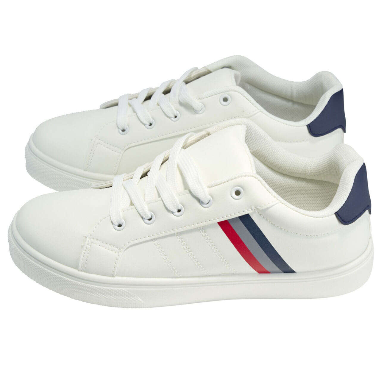 Baskets unisexe simili blanc rayures rouges et bleues T45