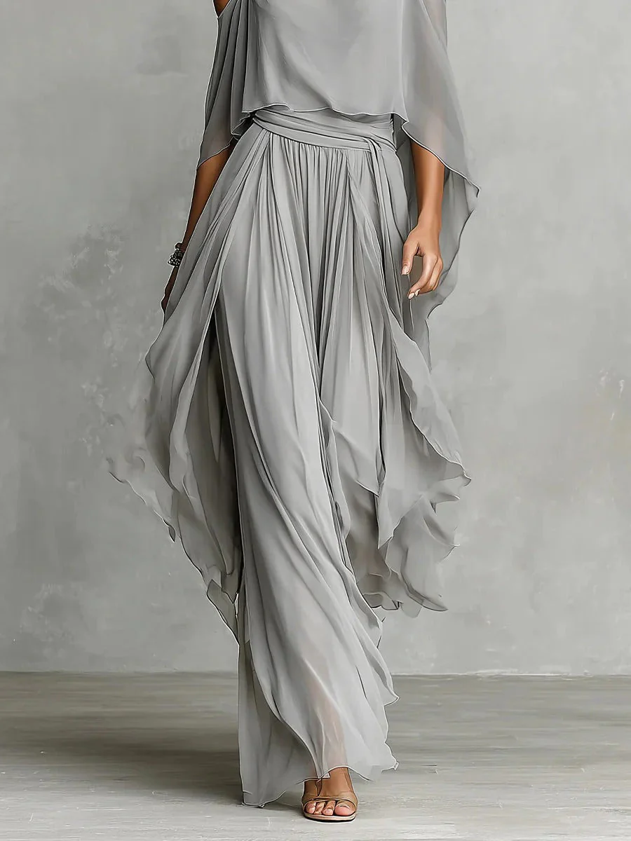 Isabelle | Ensemble fluide gris – Top à bretelles et pantalon léger