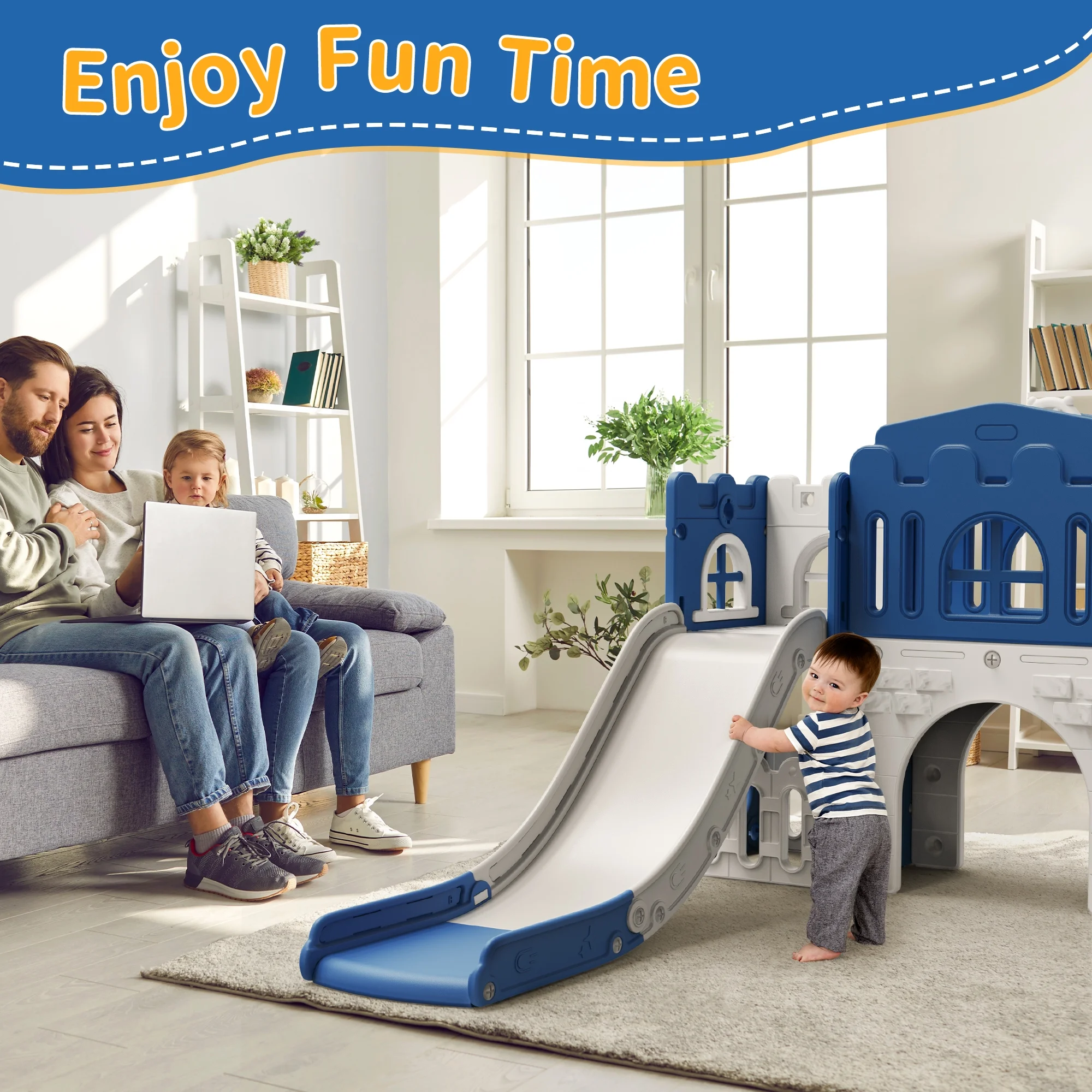 9 in 1 Toddler Slide PlaySet for kids indoor/outdoor for Toddlers Age 1+, Blue Gray(Multicolor) - Image 10
