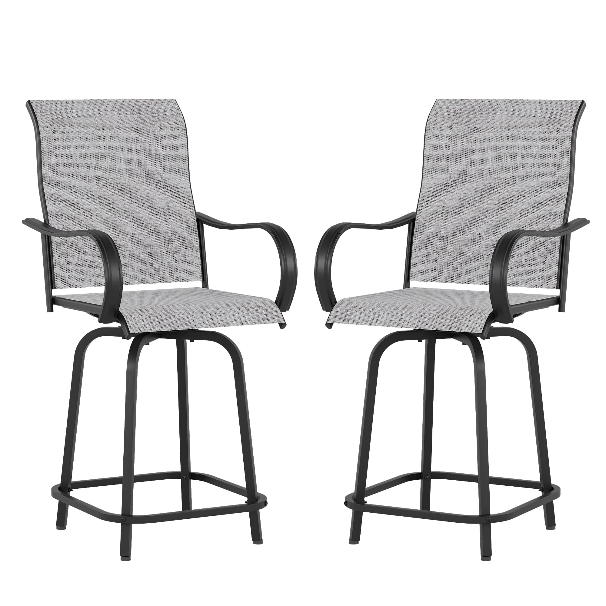 ELPOSUN Patio Swivel Bar Stools Chair of 2, Outdoor Bar Height Set, All Weather High Back and Armrest Rocking Stools & Bar Chairs for Backyard, Lawn Garden, Balcony and Pool, Grey White
