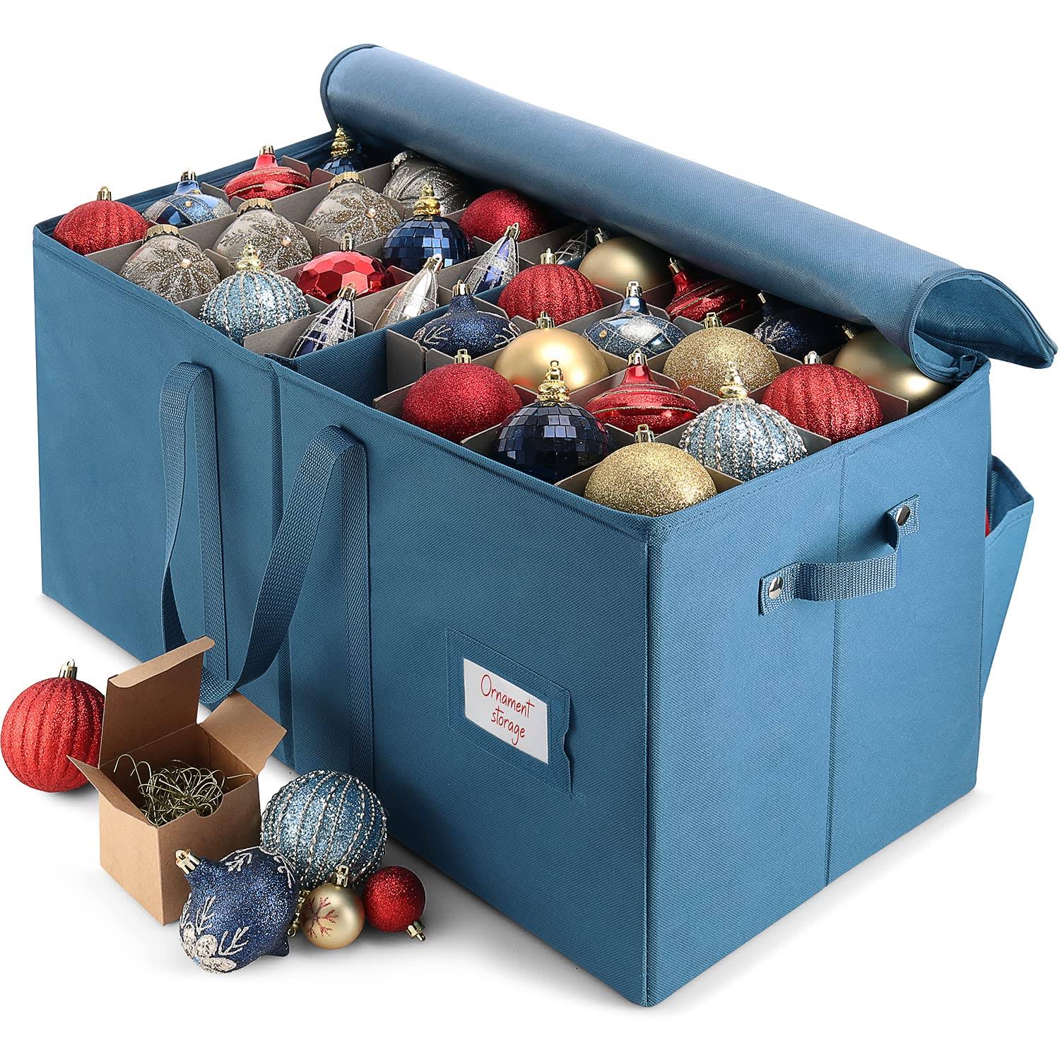 Hearth & Harbor Large Christmas Ornament Storage Box with Adjustable Dividers for 128 Holiday Ornaments or Decorations