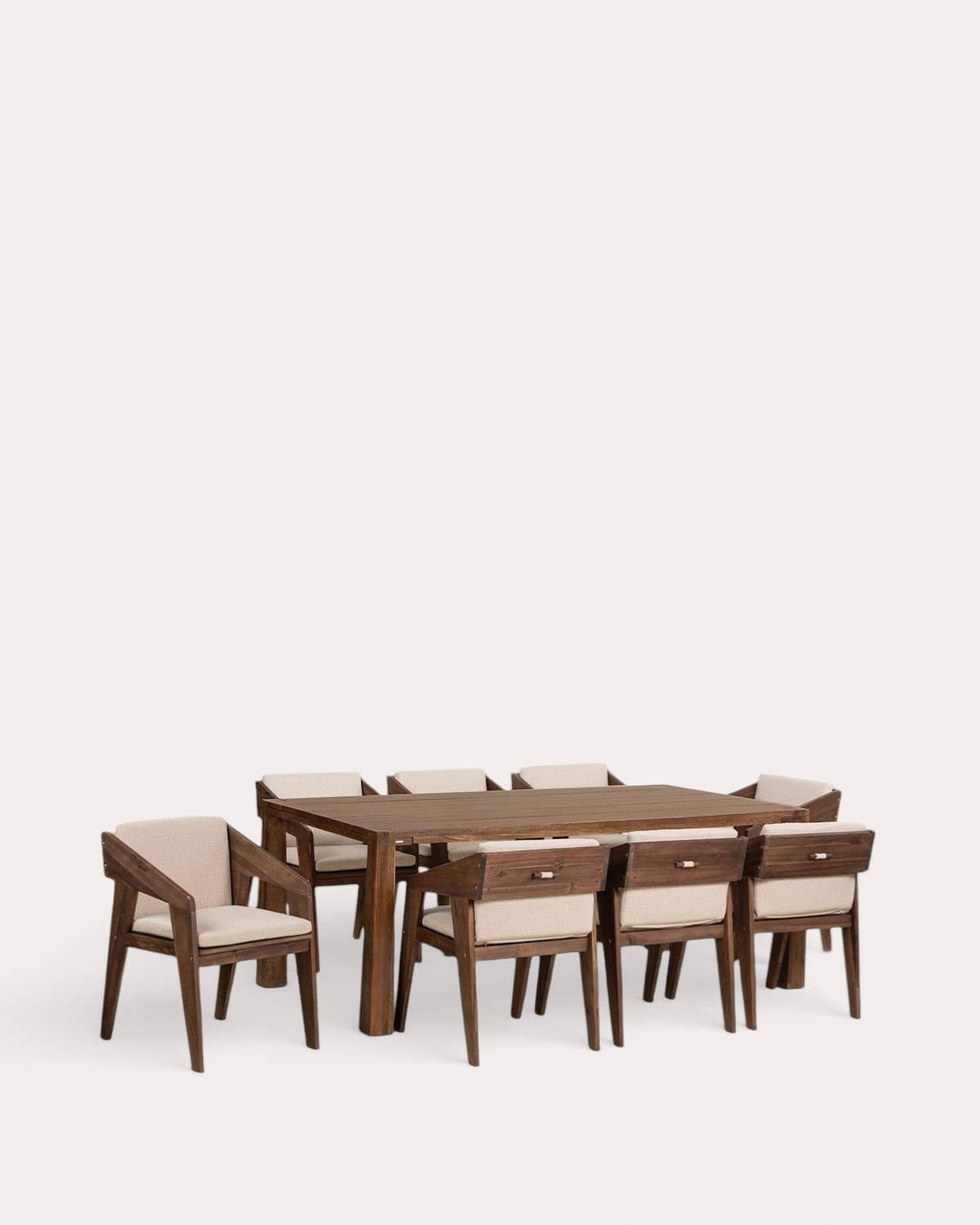 Set Brody - Tanon - Set de Mesa Rectangular (200x100 cm) Brody y 8 Sillas con Reposabrazos de Madera Tanon de Exterior
