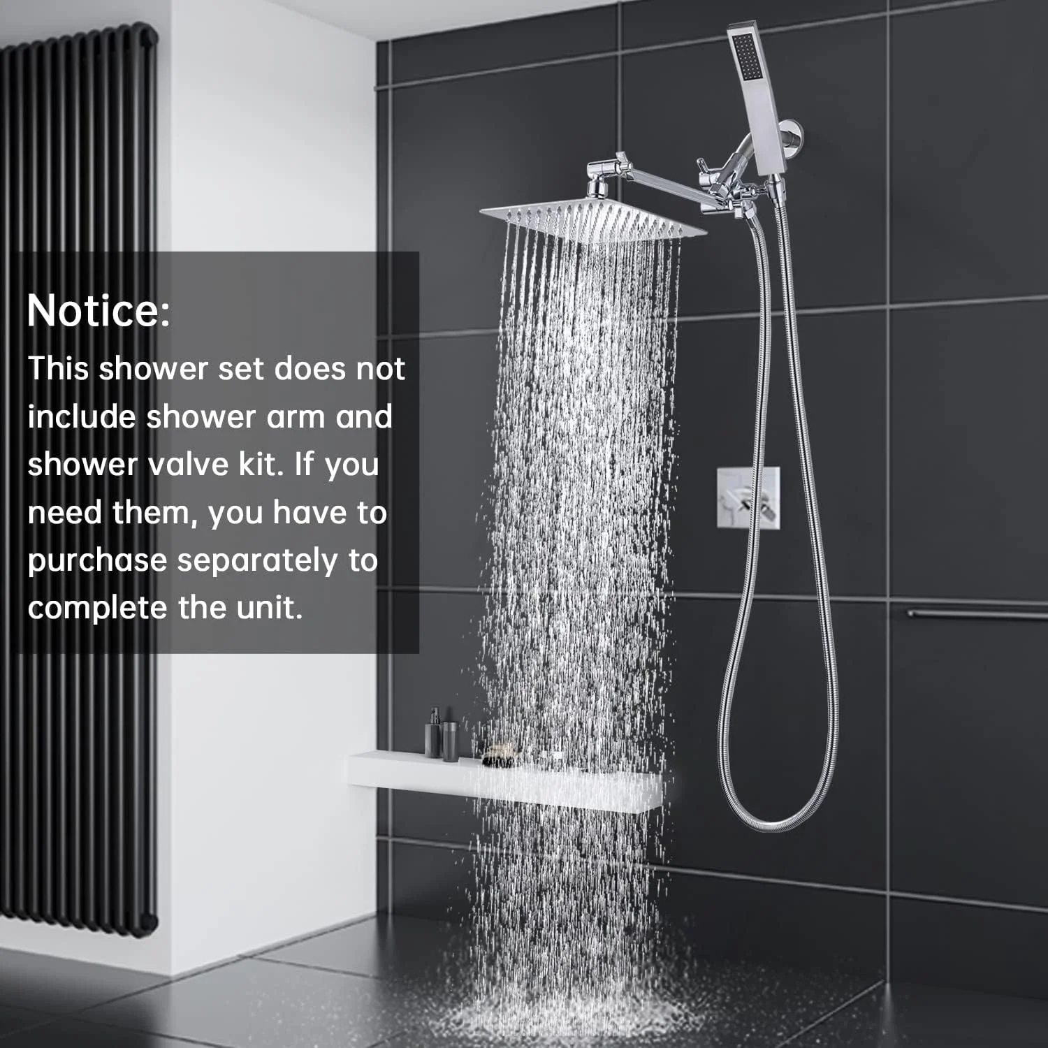 G - Promise All Metal Dual Square Shower Head Combo, 8