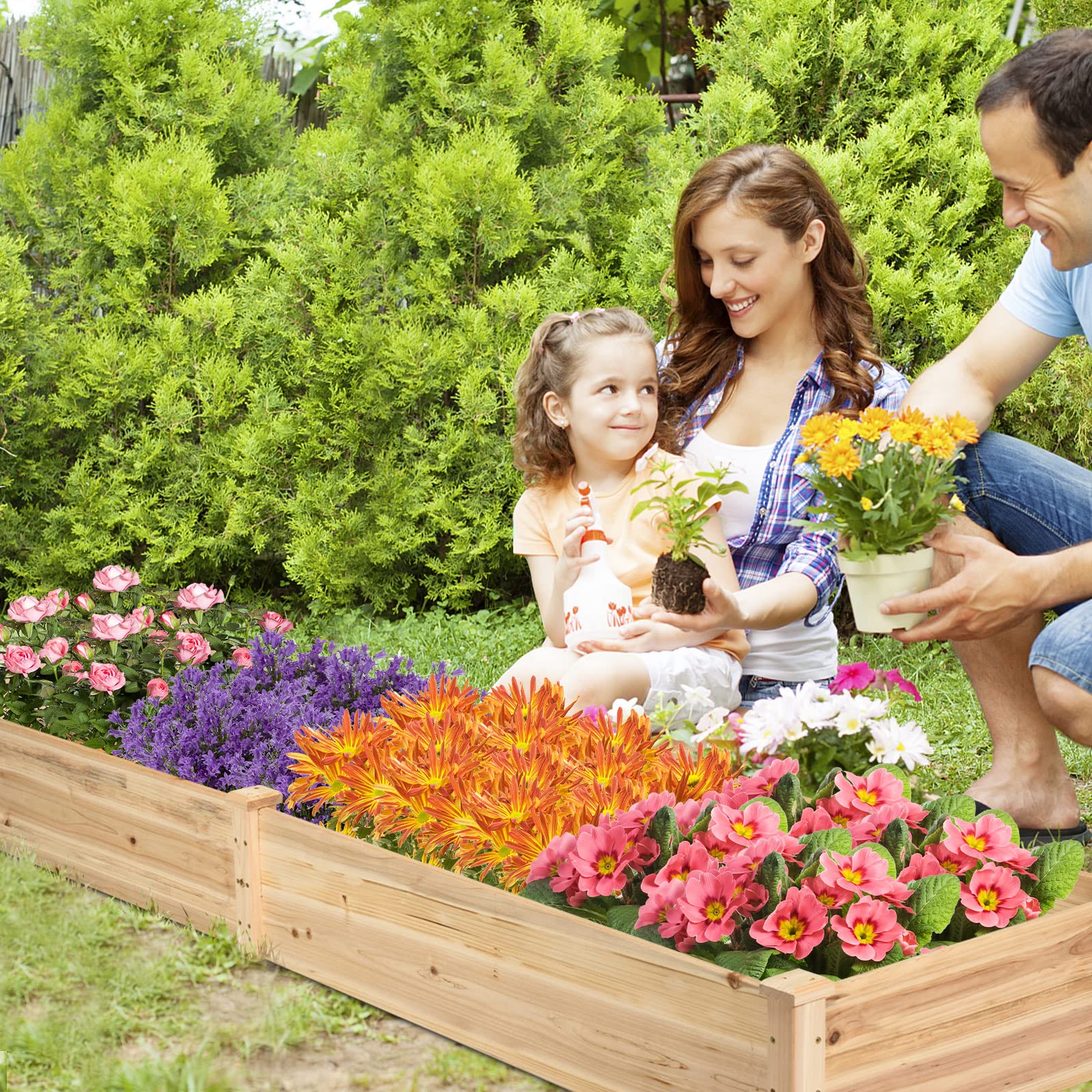 Natural Raised Garden Bed Elevated Planter Box with Open Bottom, 97”L x 25.5”W x 10”H Wooden Growing Bed for Garden Patio Yard