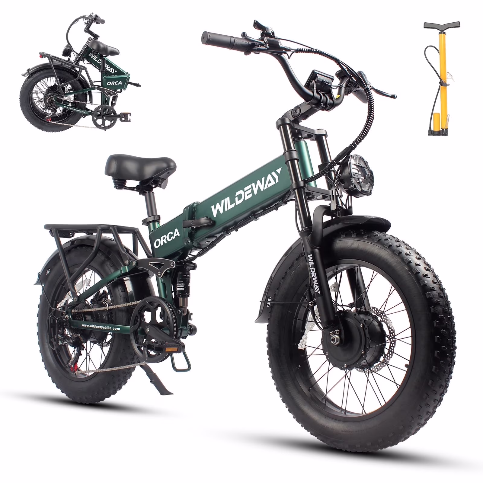 Folding AWD Dual motor Electric Bike for Adults 20*4.0'' 2300w UL2849 48v 20Ah, 7 Speeds,Fat Tire Ebike up to 28MPH Off Road E-mountain bike Dual Hydraulic Disc BrakesSuspension Electric Bicycles(GREEN)
