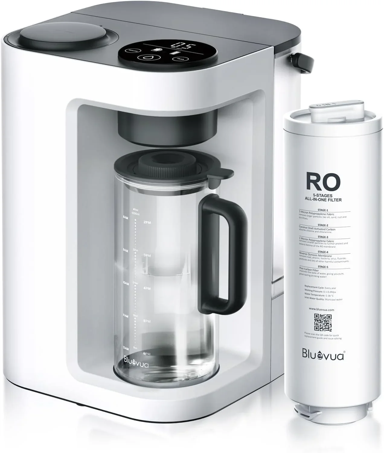 Système de purification d'eau par osmose inverse Bluevua RO100ROPOT-Lite (UV), à poser sur le comptoir, en 7 étapes.