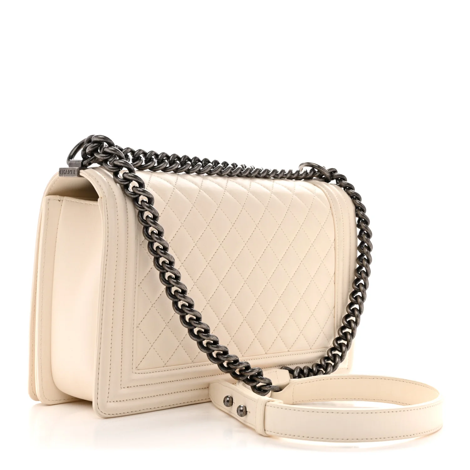 Calfskin Quilted New Medium Boy Flap White