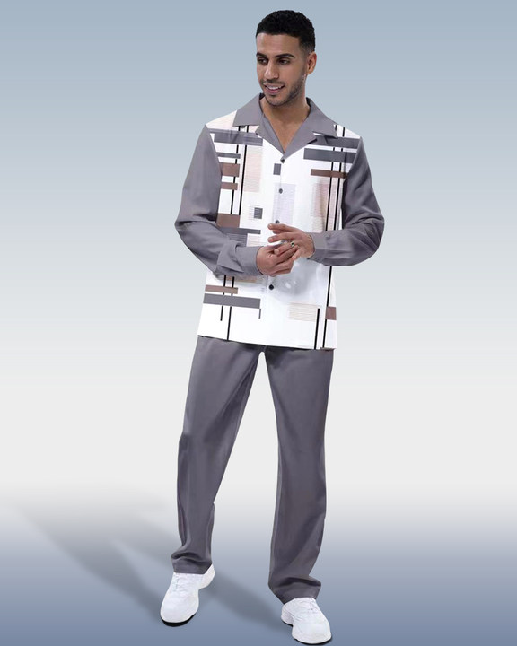 Ensemble de marche décontracté gris à manches longues pour homme