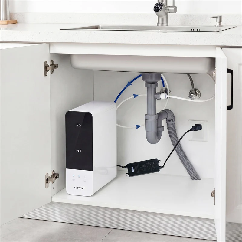AW-RB05 Alkaline PH+ Reverse Osmosis Water Filter, 8-Stage 800 GPD Tankless Under Sink RO System, Smart LED Faucet, 2:1 Pure to Drain Ratio