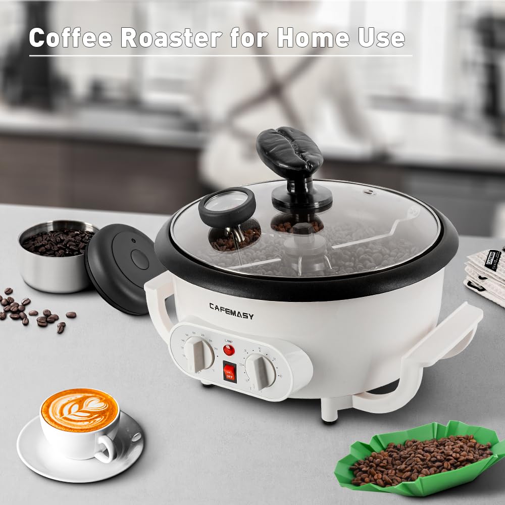 Home Coffee Bean Roaster Machine - Coffee Bean Handle Design Electric Automatic Coffee Roaster with Timer and Roasting Temperature Setting