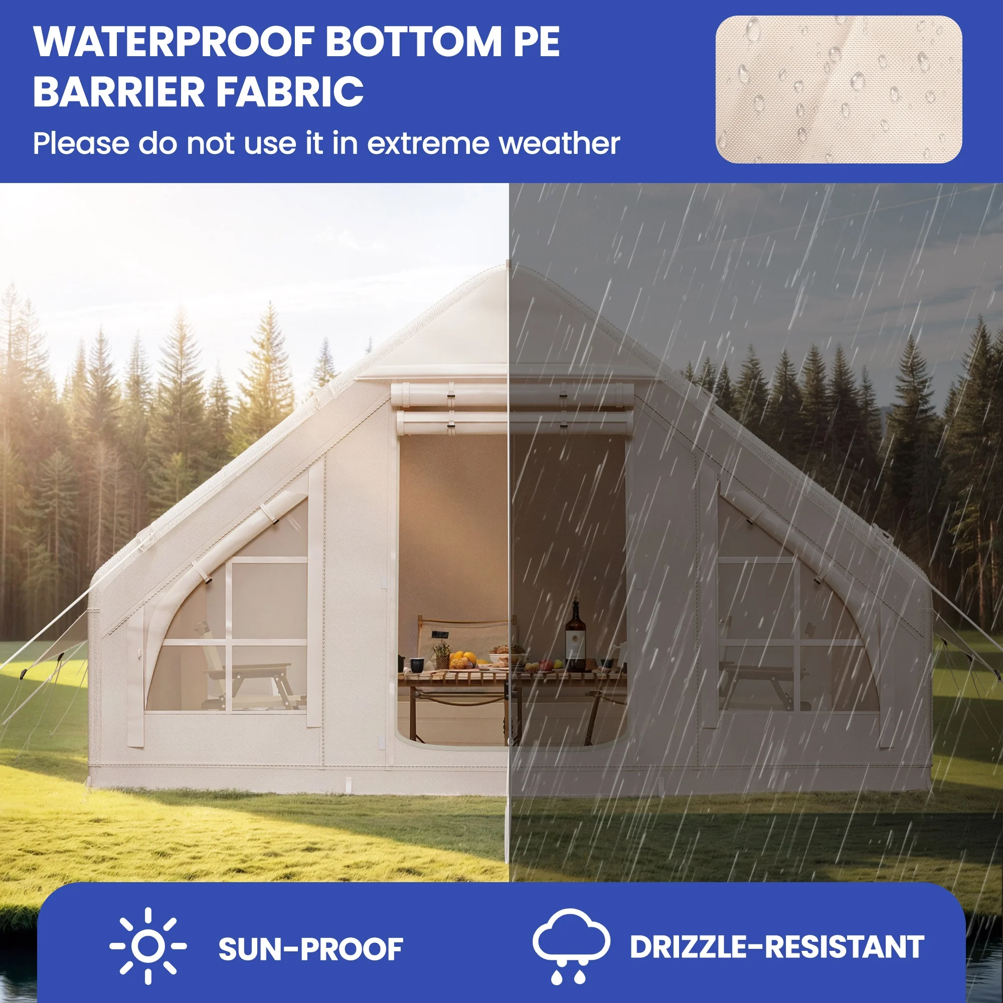 6-Person Portable Inflatable Camping and Glamping Tent �C Waterproof with Air Hose Pump in Beige - Image 7