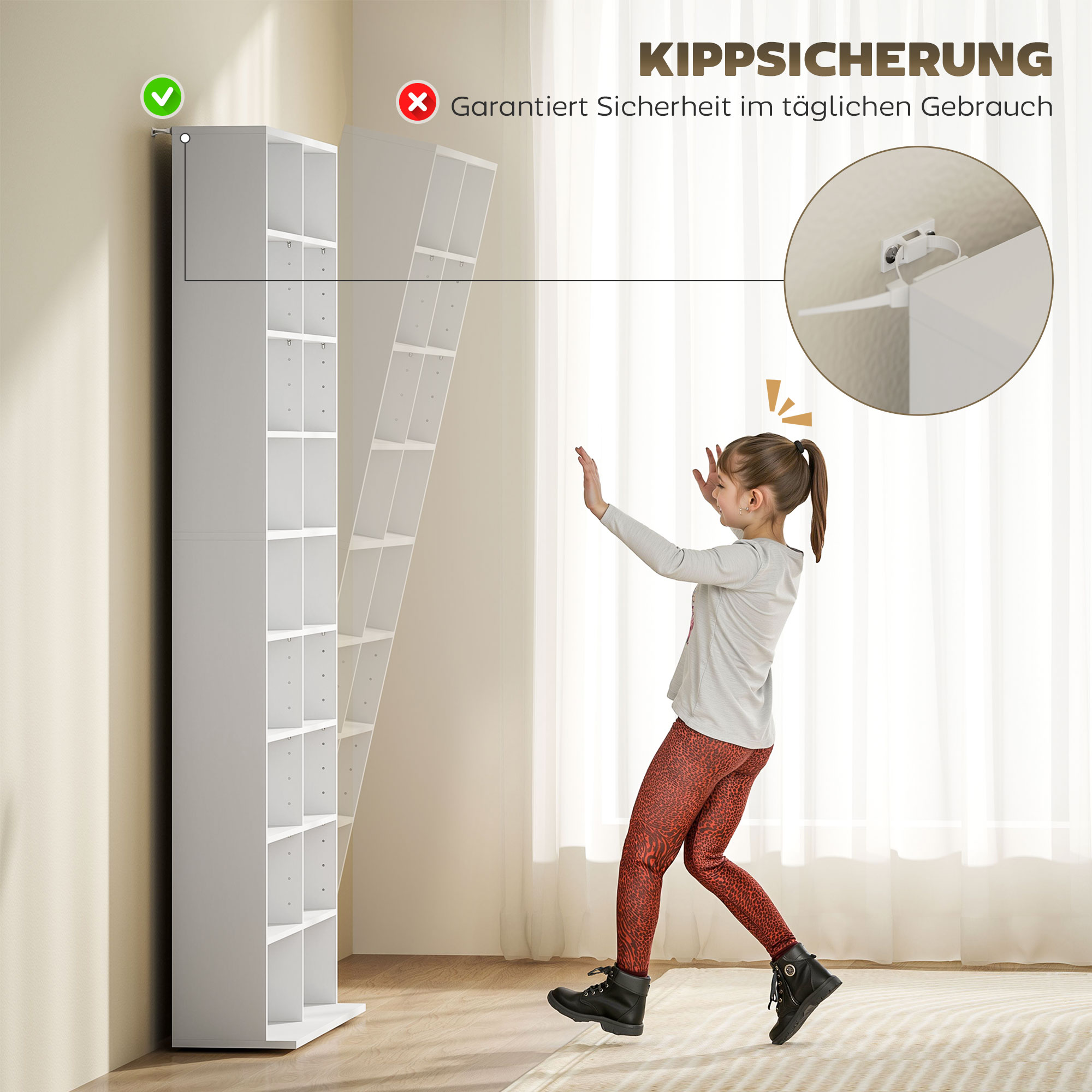 HOMCOM DVD-Rek, CD-Opslagrek, 14 Aanpasbare Planken, 18 Vakken, 175 cm, Blu-ray-Rek, Spaanplaat, Wit