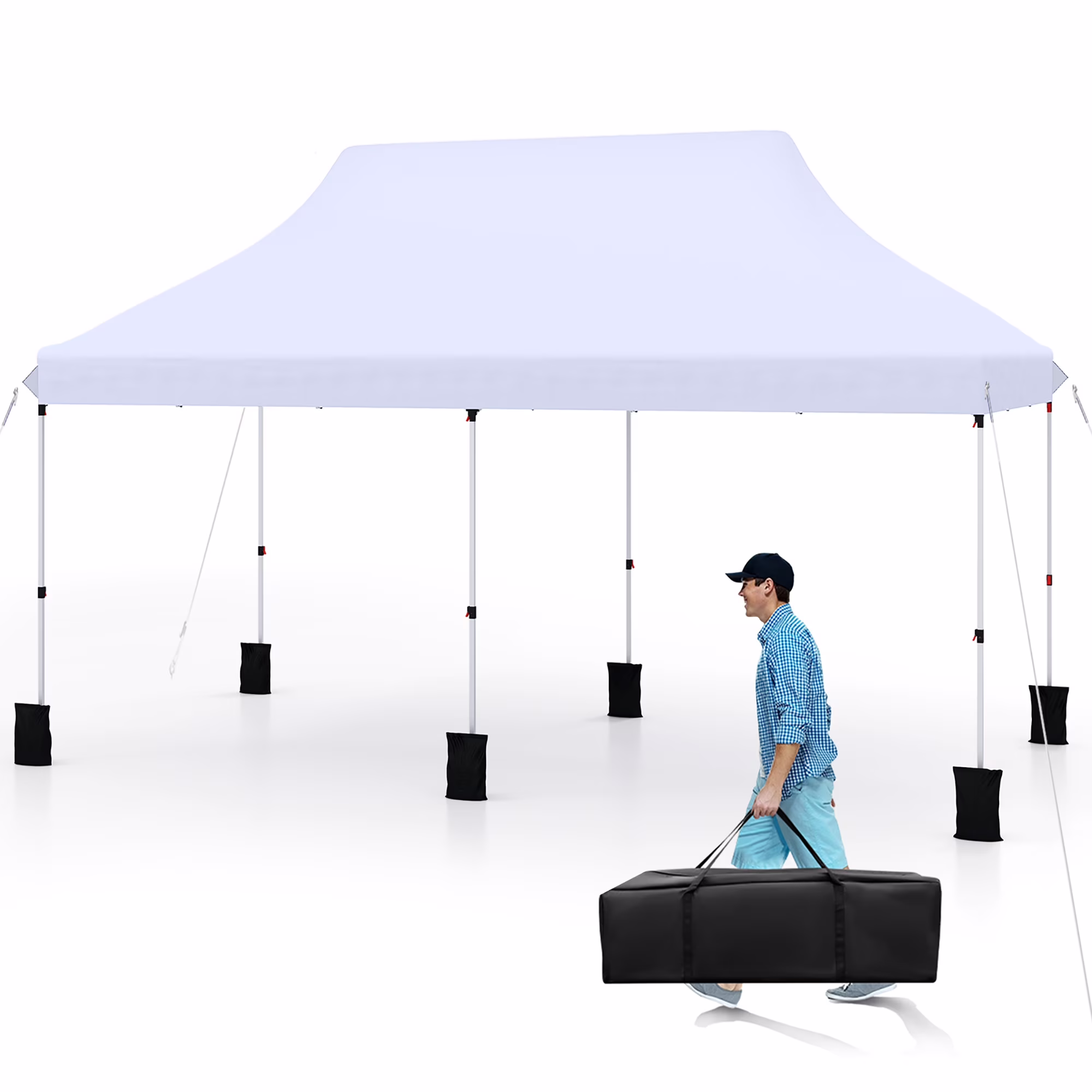 Gymax 10 x 20FT Pop-up Canopy Tent Folding Instant Sun Shelter w/ 3 Adjustable Heights Blue(Blue)