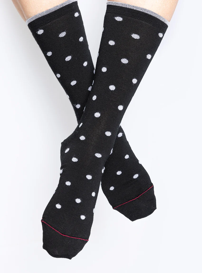 Mi-chaussettes mixtes à pois gris