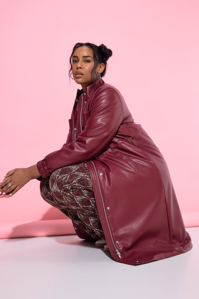 Long Faux Leather Drawstring Waist Coat