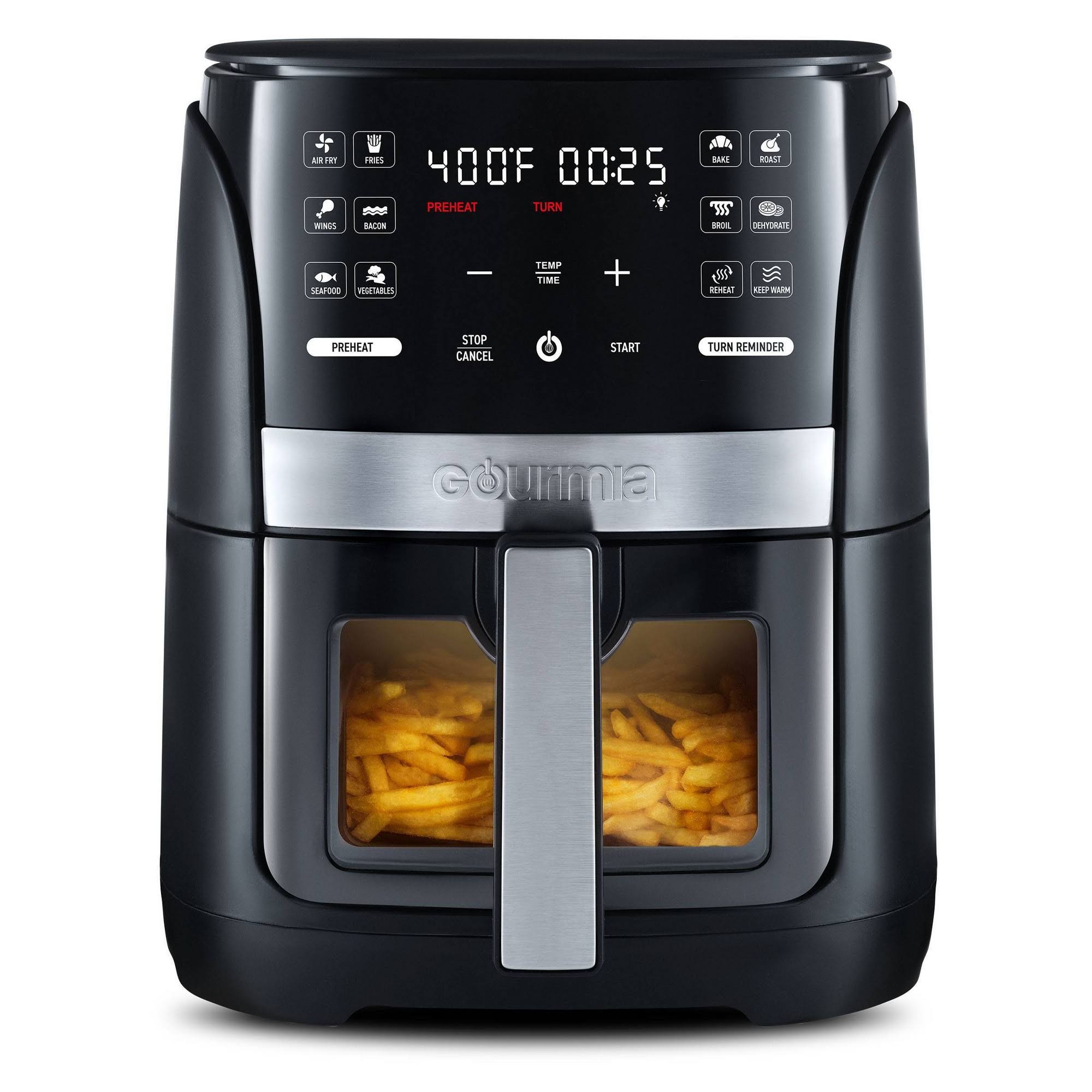 Gourmia 6-qt Digital Window Air Fryer with 12 Presets & Guided Cooking Black
