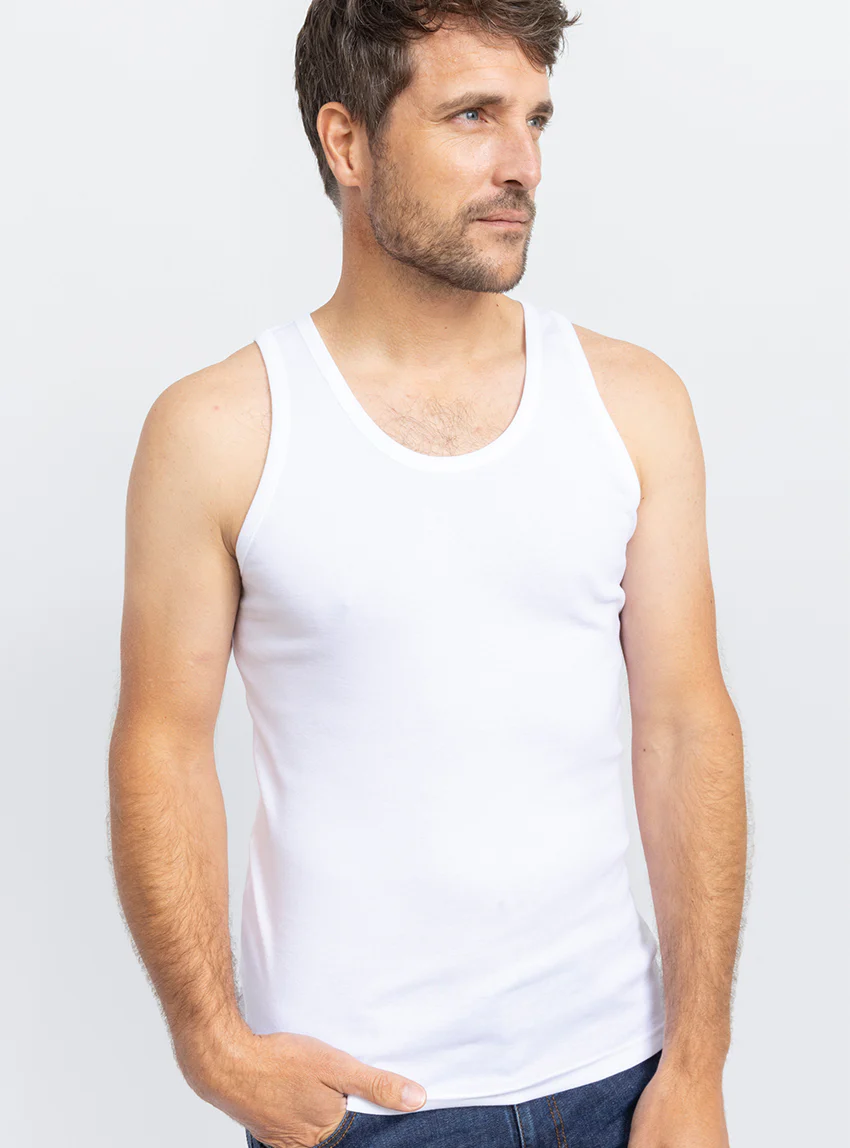 Débardeur fin homme en coton peigné blanc