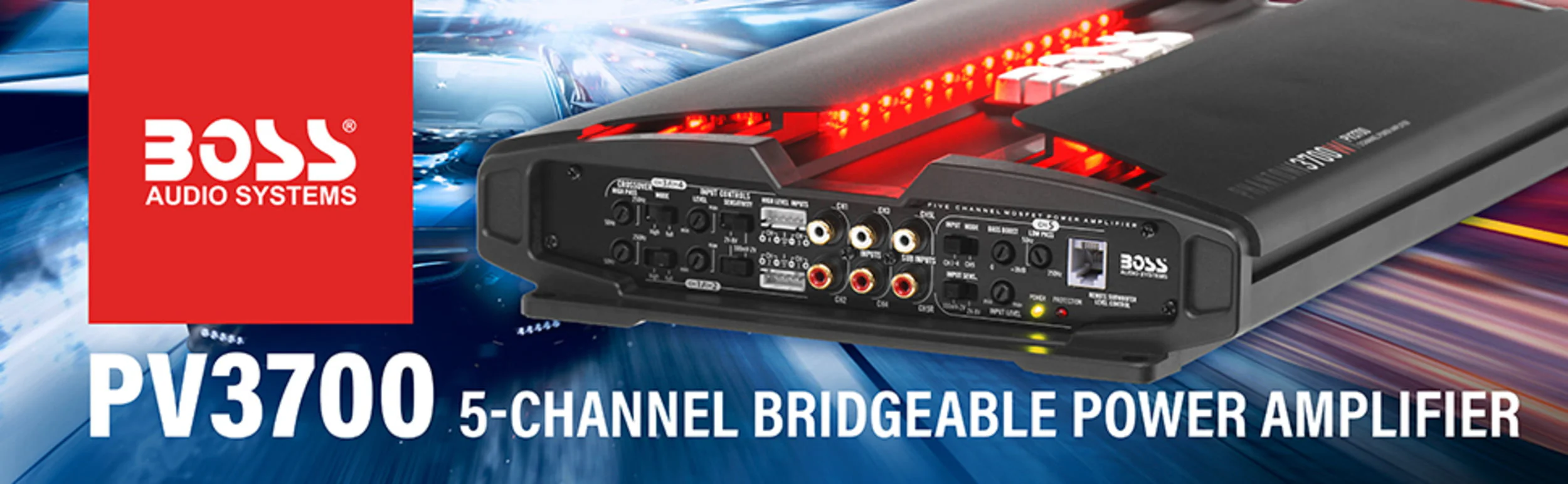 BOSS Audio Systems PV3700 5 Phantom Series Car Audio Amplifier - 3700 High Output, 5 Channel, 2/4 Ohm Stable, Low/High Level Inputs, High/Low Pass Crossover, Full Range, Bridgeable, Subwoofer