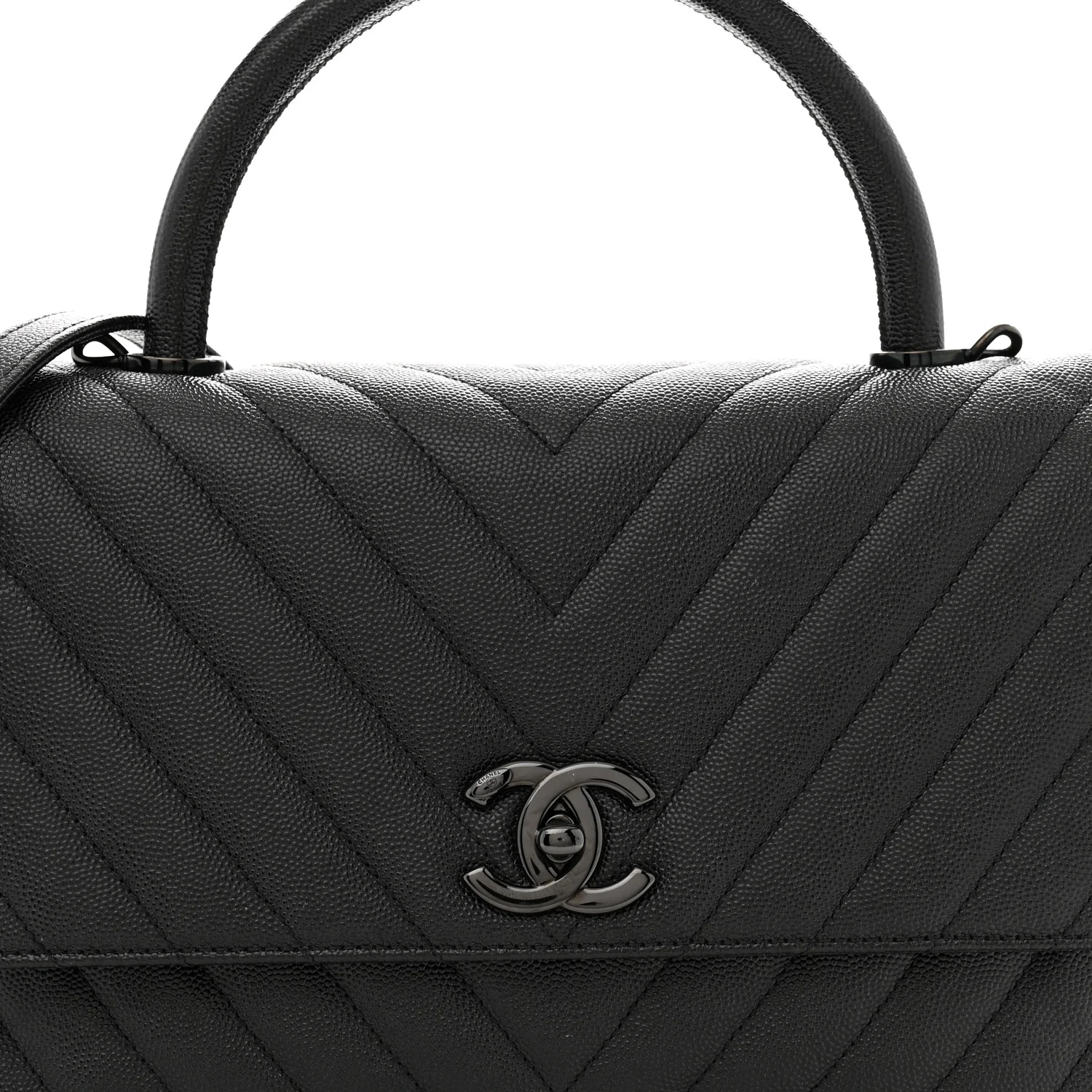 Caviar Chevron Quilted Small Coco Handle Flap So Black