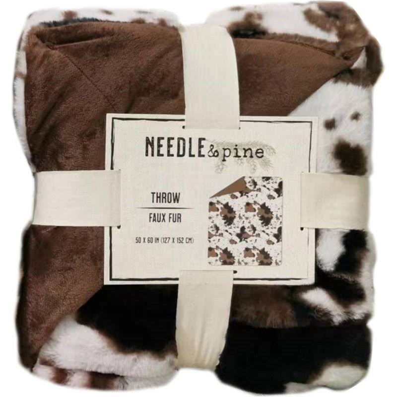 Needle & Pine 50 in x 60 in White/Brown Faux Rabbit Fur Throw Blanket - Blankets and Pillows at Academy Sports