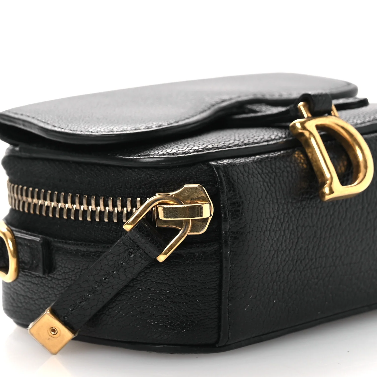 Goatskin Mini Saddle Shoulder Strap Pouch Black